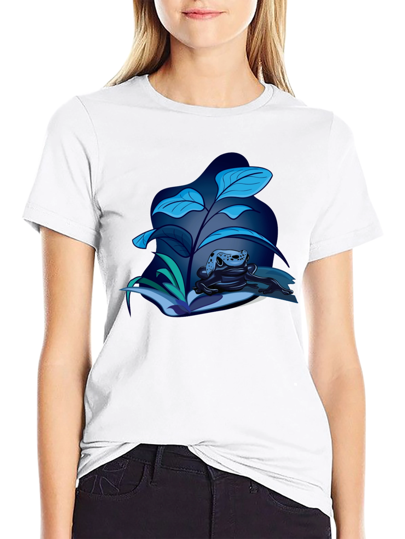 Frog and Foliage Graphic Tee - Stylish Black T-Shirt