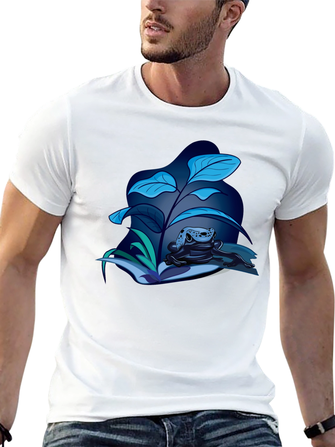 Frog and Foliage Graphic Tee - Stylish Black T-Shirt