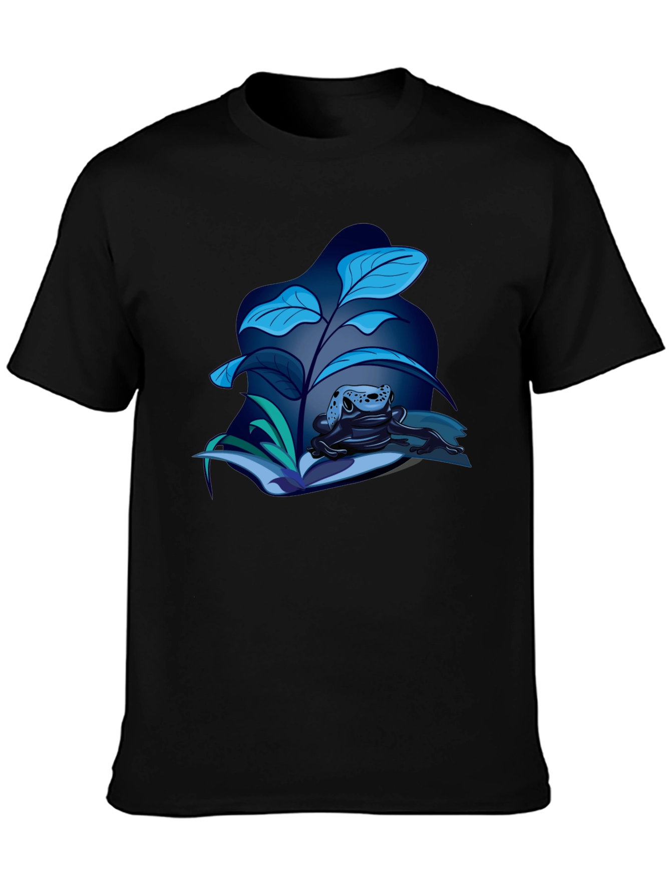 Frog and Foliage Graphic Tee - Stylish Black T-Shirt