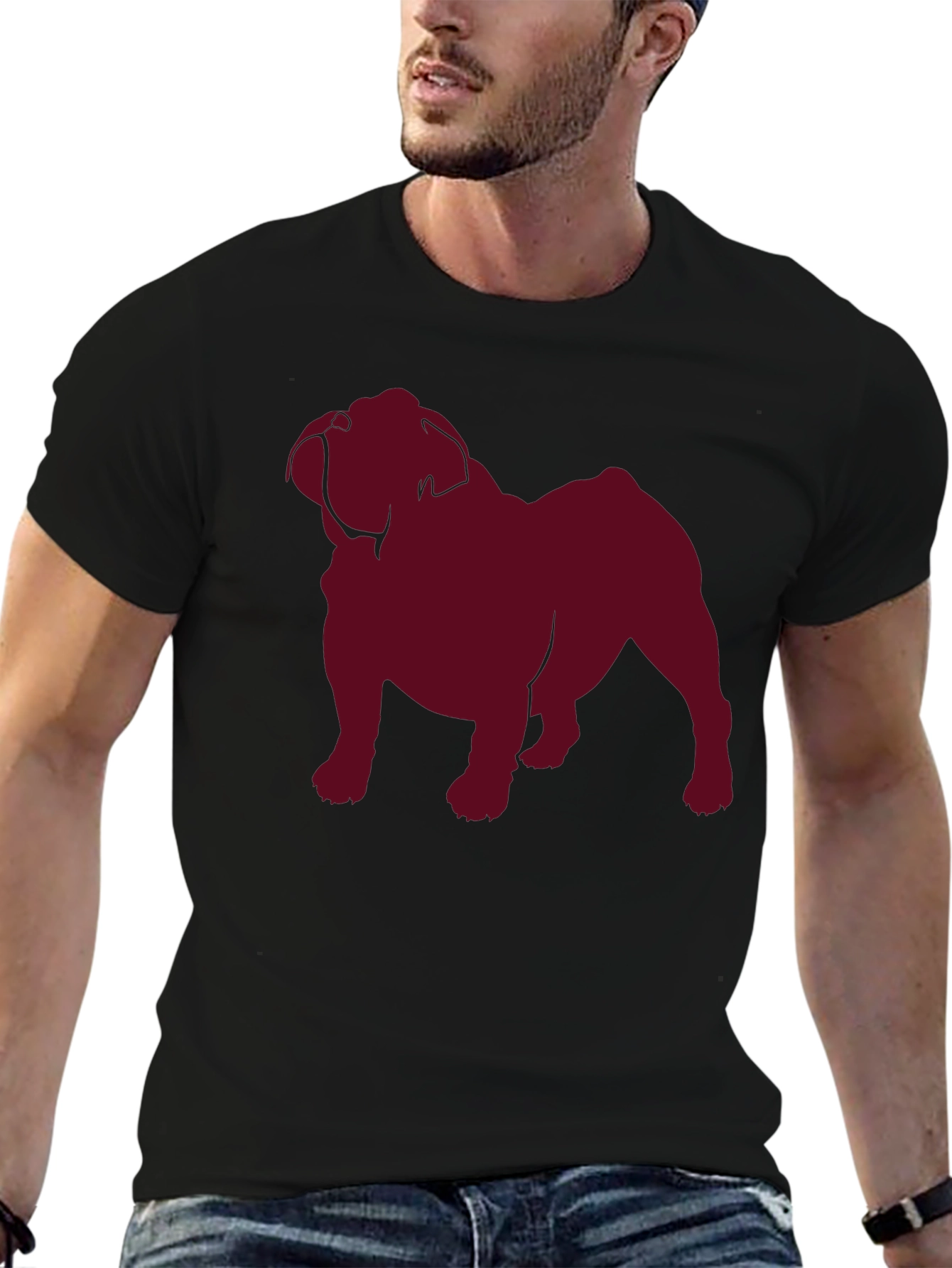 Bulldog Silhouette Graphic Tee - Black Cotton T-Shirt