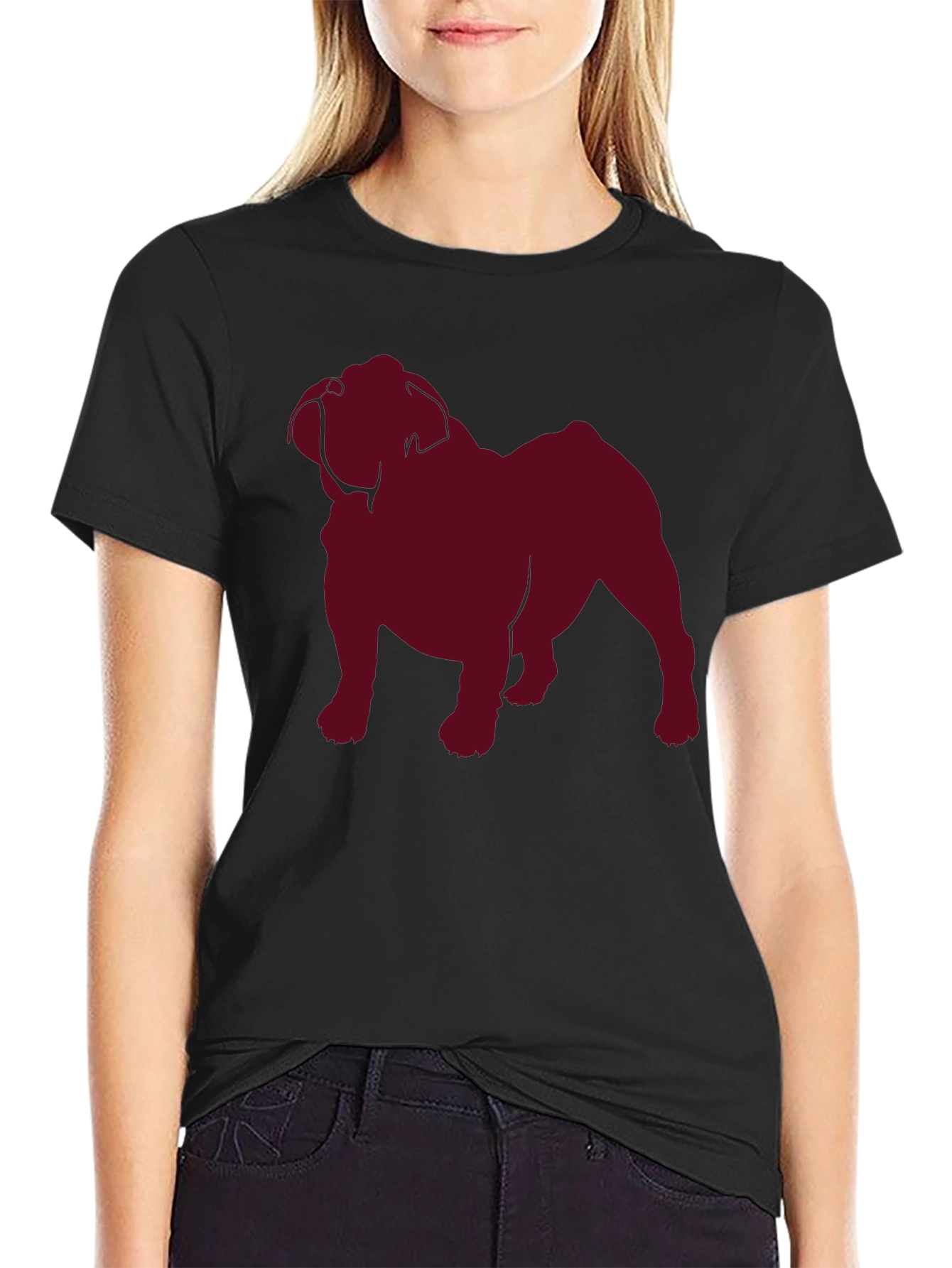 Bulldog Silhouette Graphic Tee - Black Cotton T-Shirt