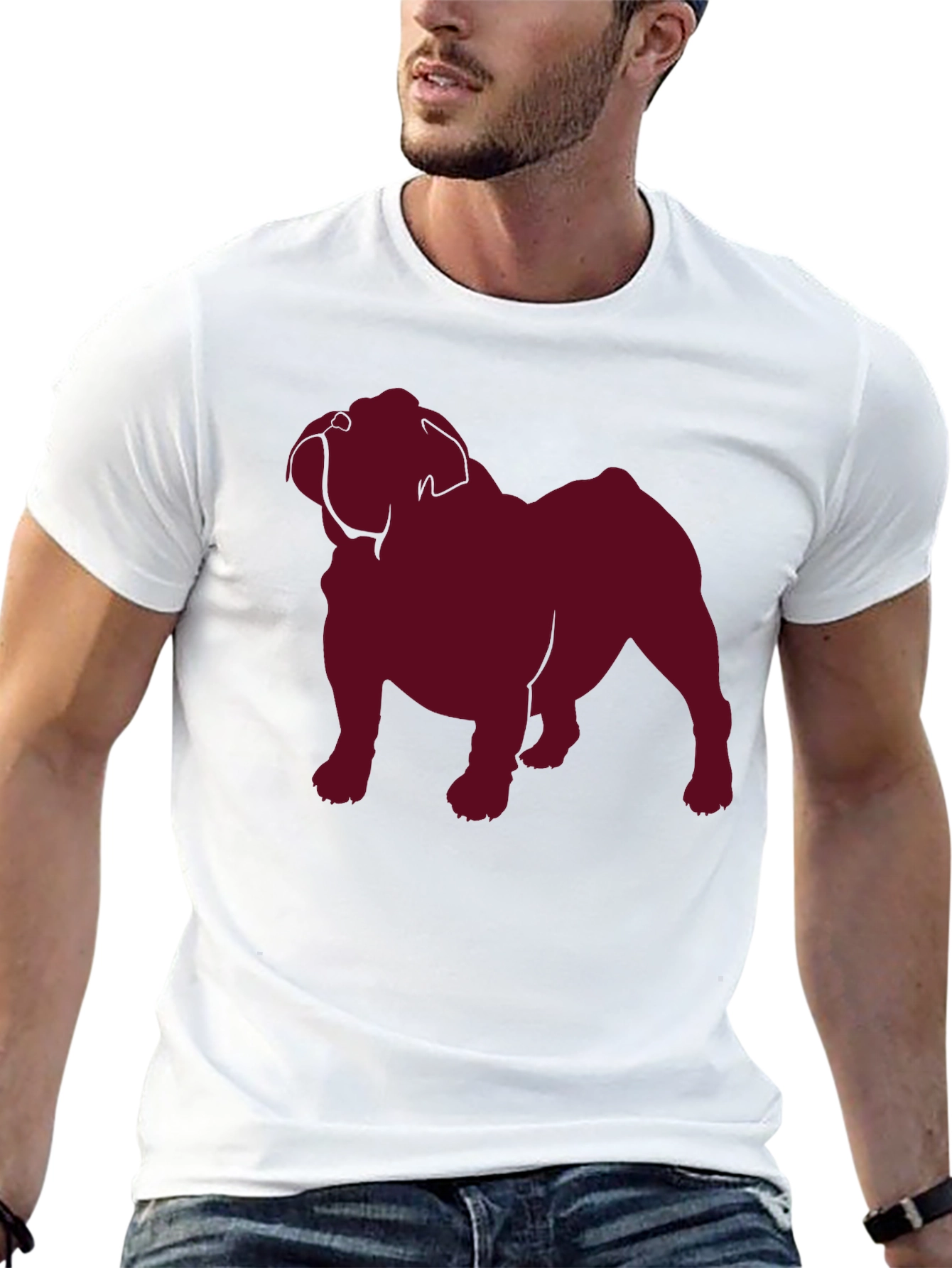Bulldog Silhouette Graphic Tee - Black Cotton T-Shirt