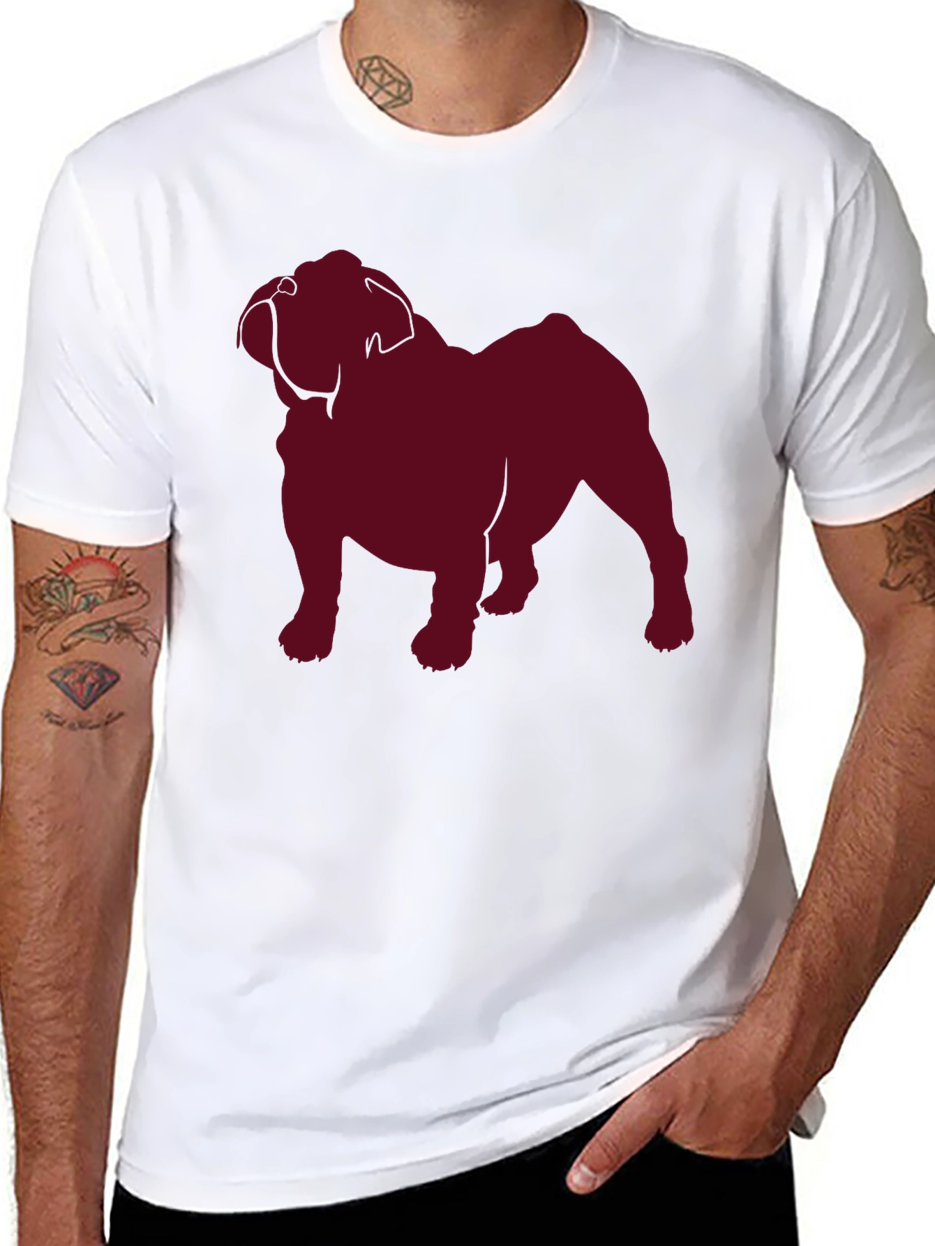 Bulldog Silhouette Graphic Tee - Black Cotton T-Shirt