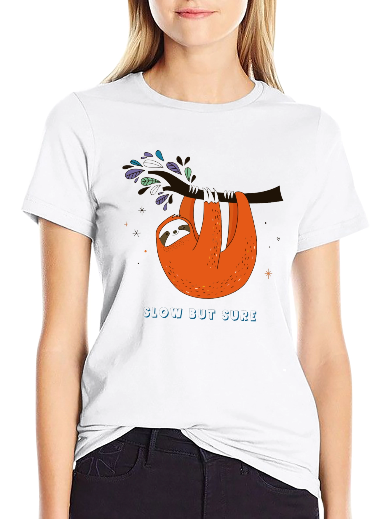 Slow But Sure Sloth Graphic Tee - Black