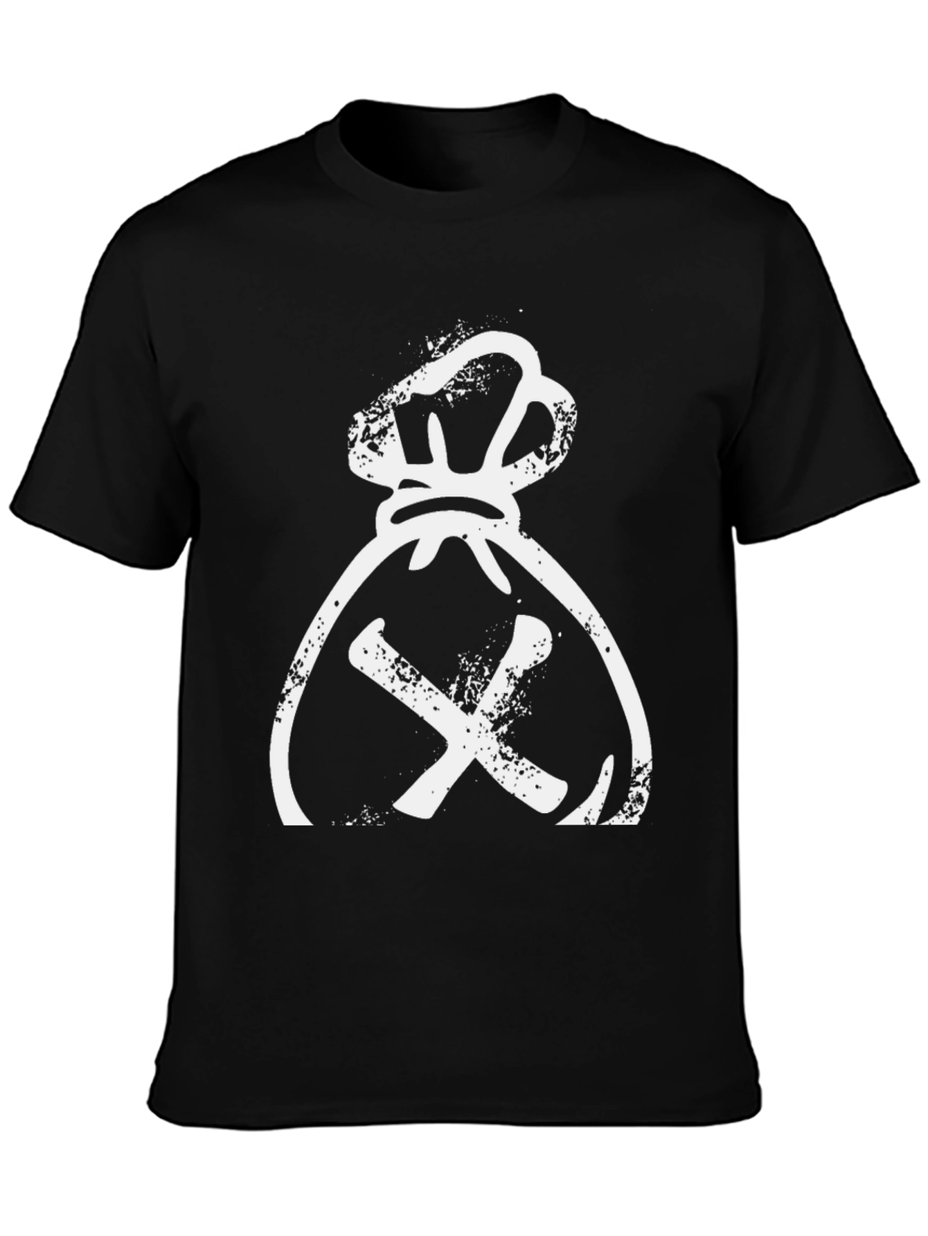 Distressed Money Bag Graphic Tee - Black Cotton T-Shirt
