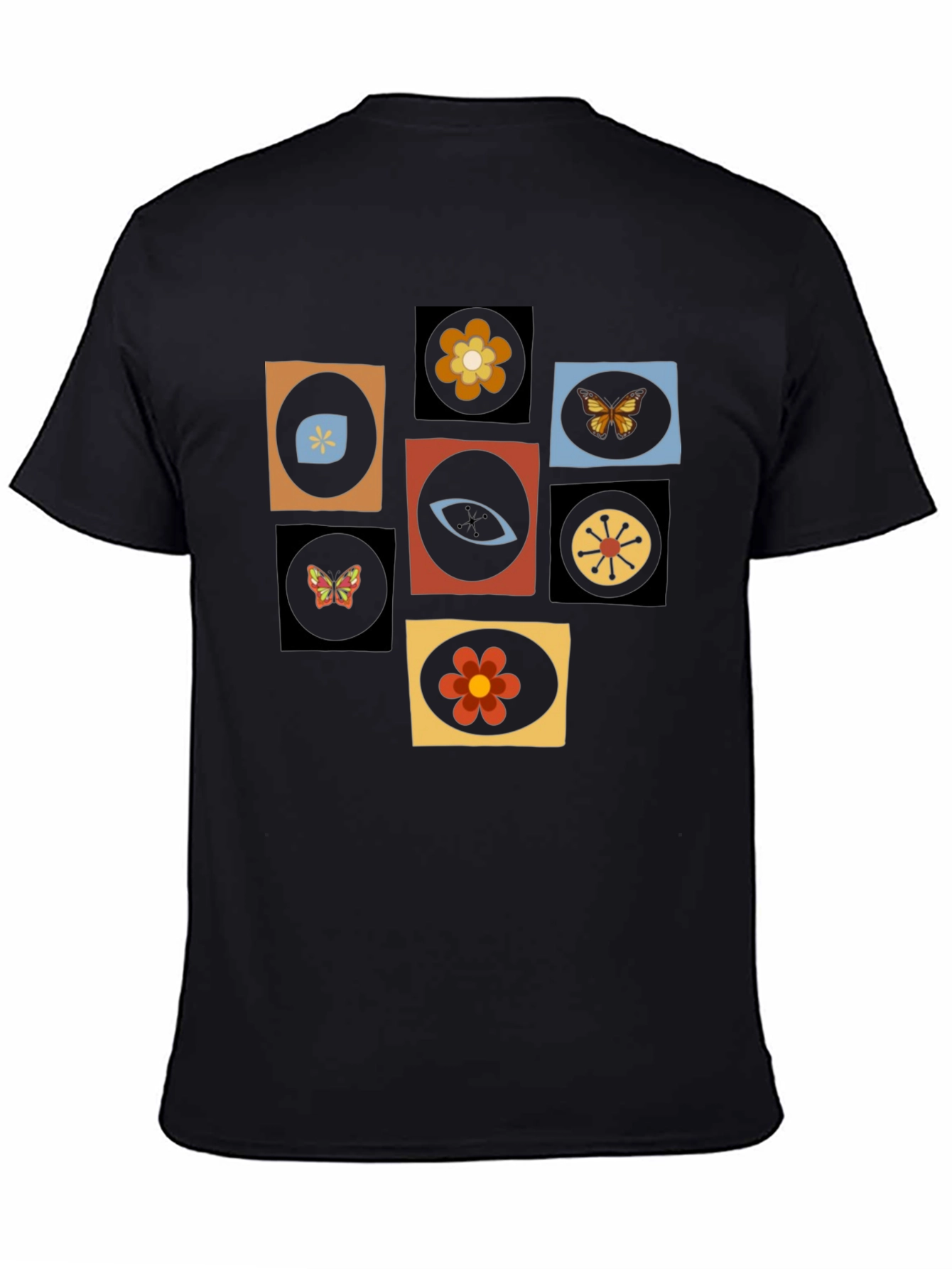 Retro Graphic Tee - Eye & Flower Pattern