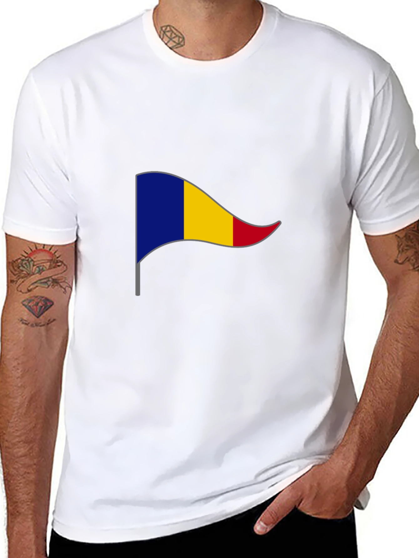 Romania Flag T-Shirt - Black Cotton Tee