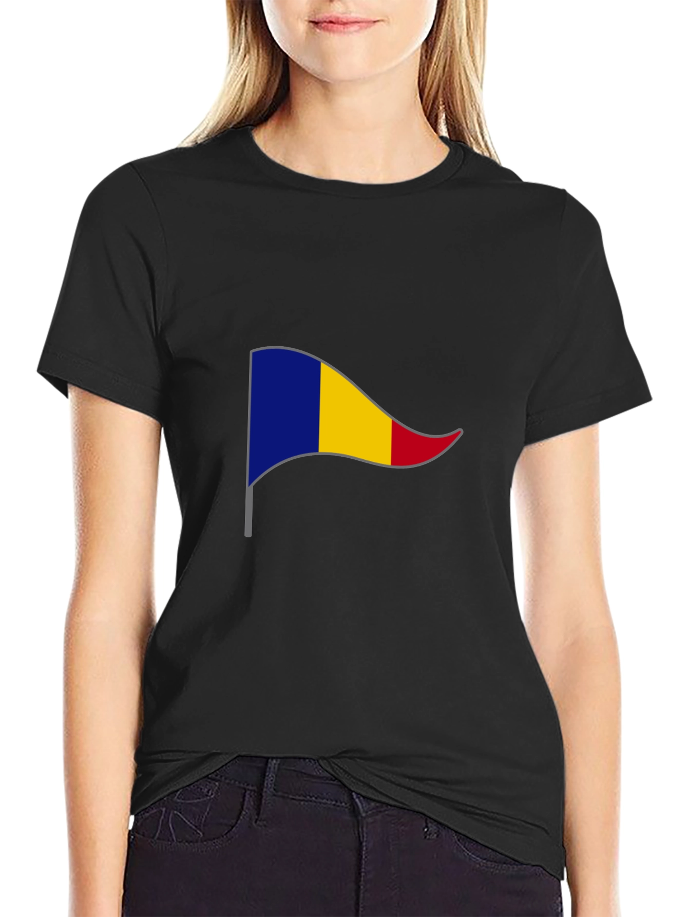 Romania Flag T-Shirt - Black Cotton Tee
