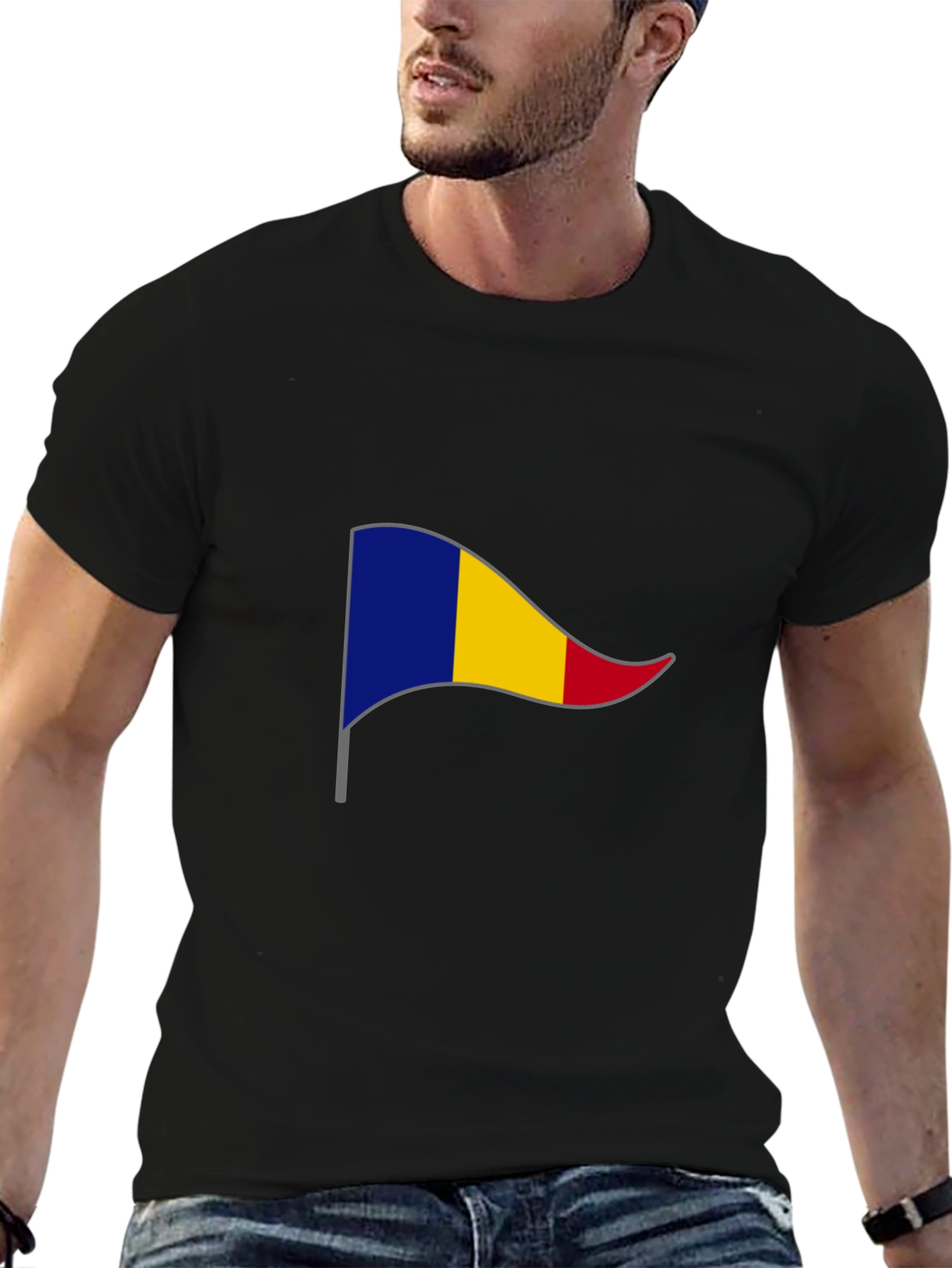 Romania Flag T-Shirt - Black Cotton Tee