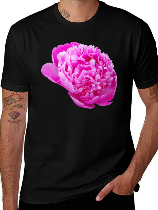 Black Tee with Pink Peony Flower Print