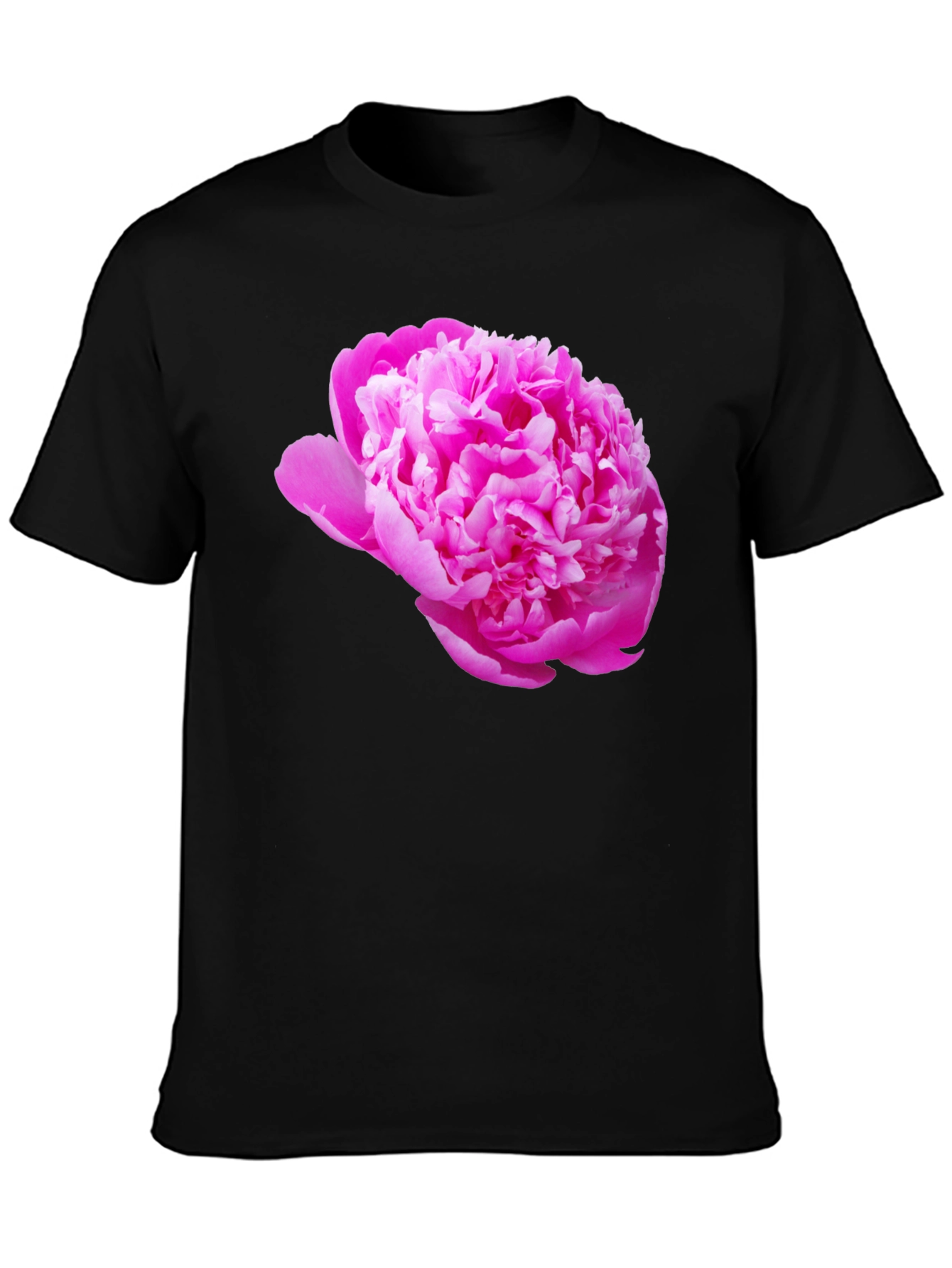 Black Tee with Pink Peony Flower Print