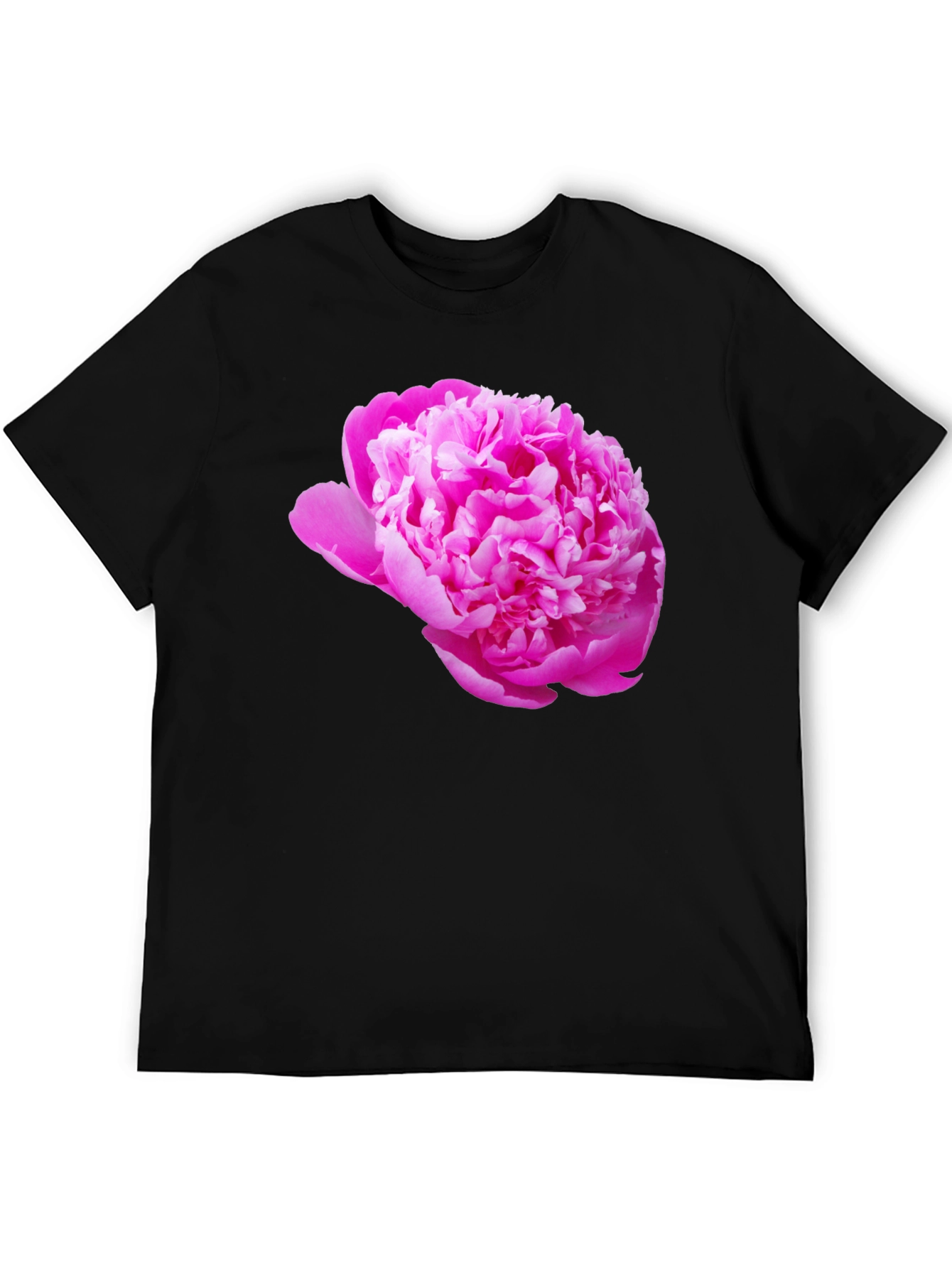 Black Tee with Pink Peony Flower Print