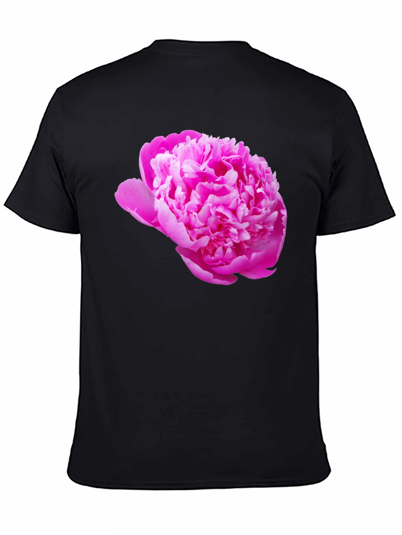 Black Tee with Pink Peony Flower Print