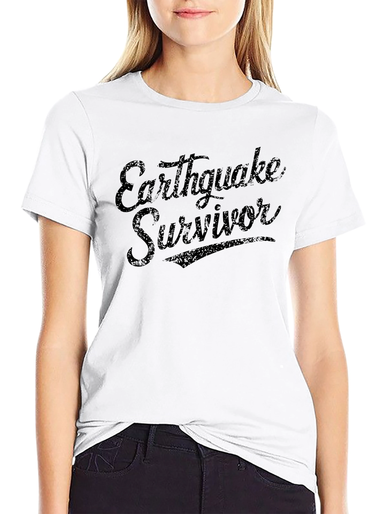 Earthquake Survivor Graphic Tee - Black Casual T-Shirt