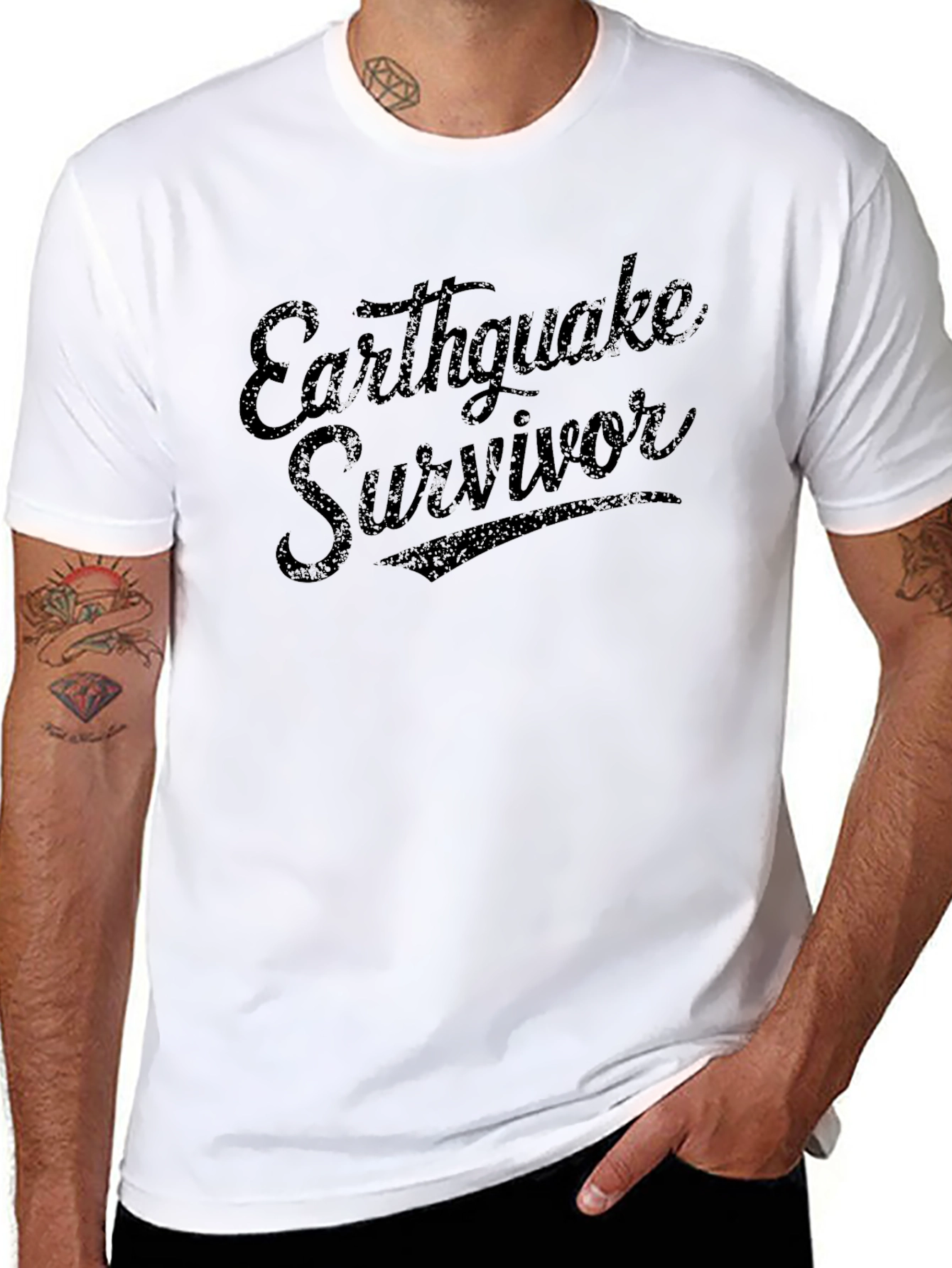 Earthquake Survivor Graphic Tee - Black Casual T-Shirt