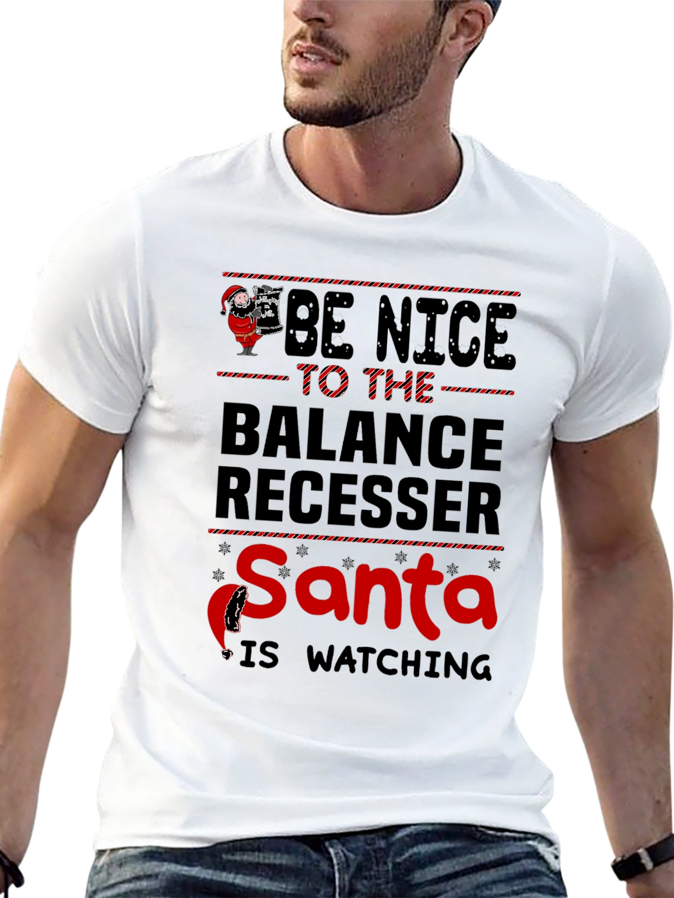 Be Nice Balance Recesser Santa Watching Christmas T-Shirt