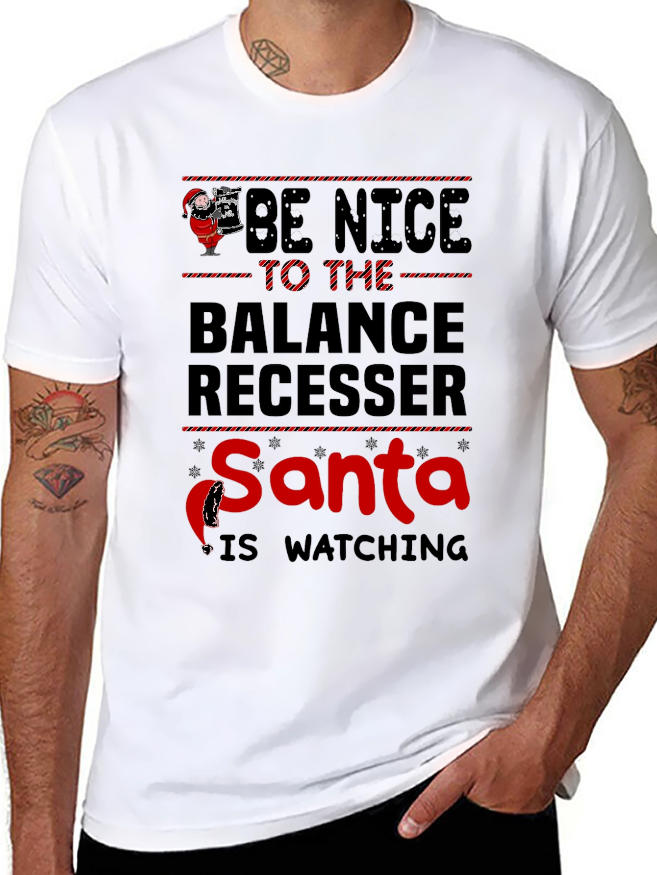Be Nice Balance Recesser Santa Watching Christmas T-Shirt