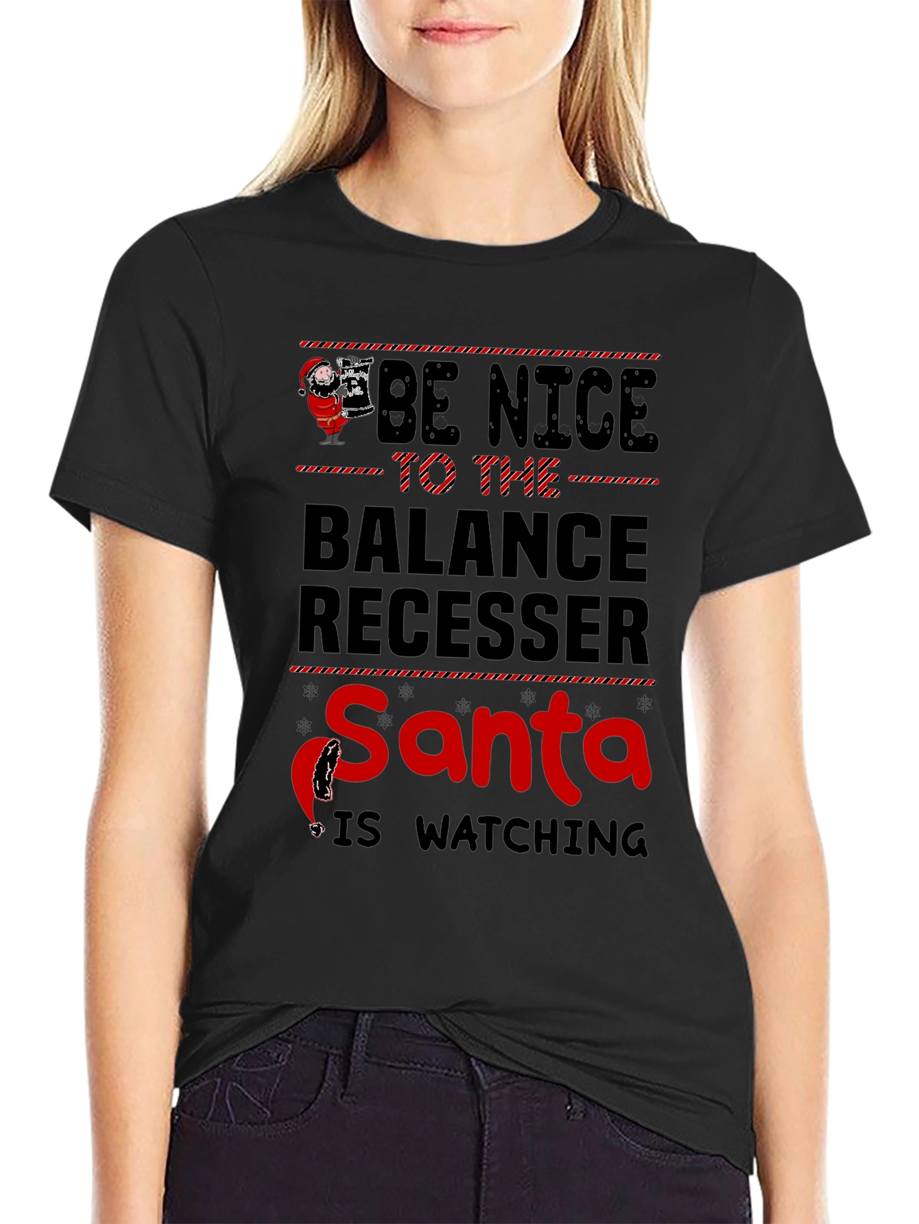 Be Nice Balance Recesser Santa Watching Christmas T-Shirt