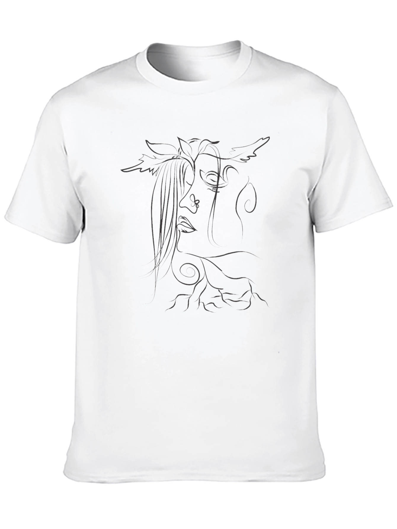 Abstract Face Line Art Black T-Shirt