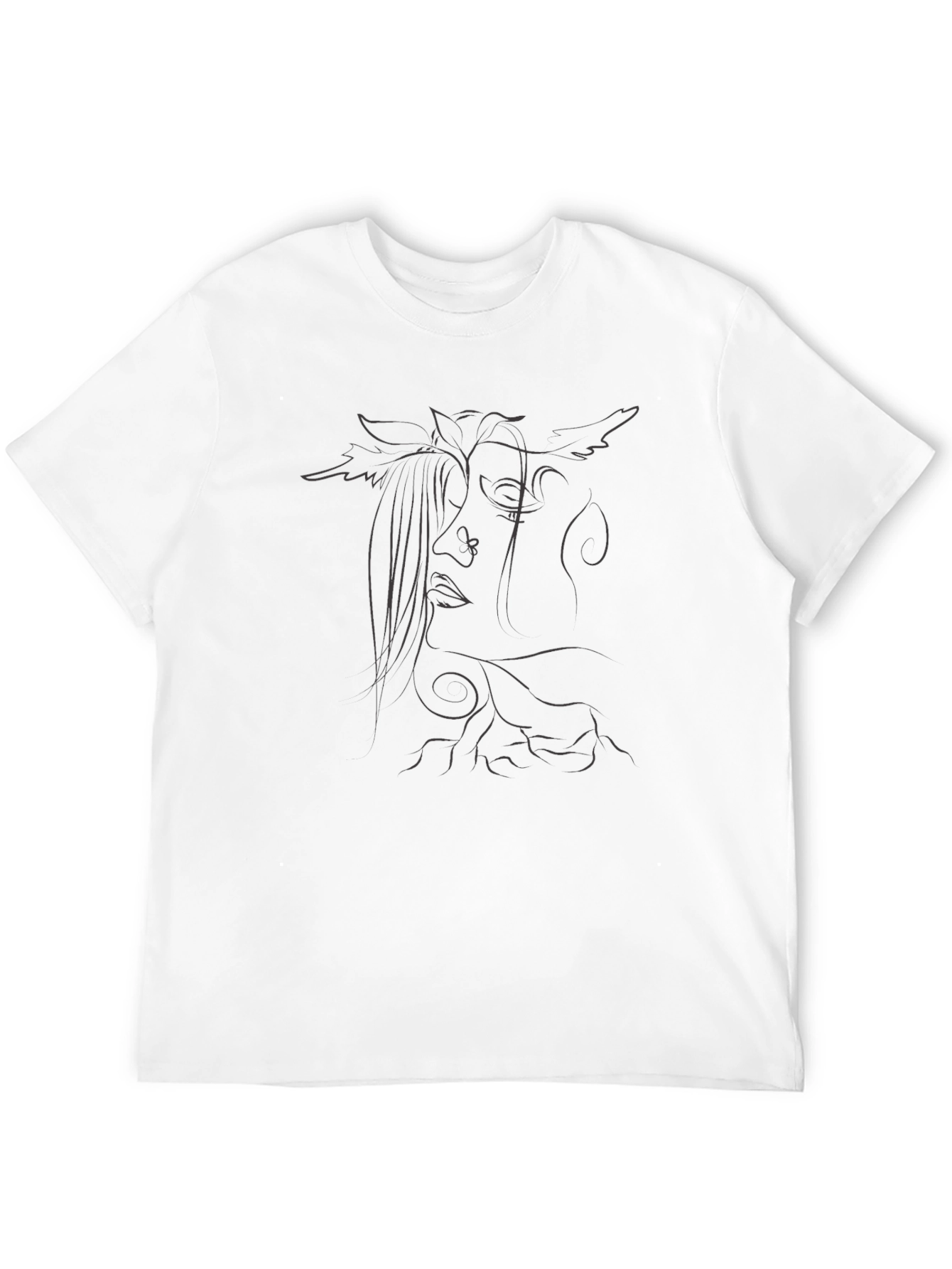 Abstract Face Line Art Black T-Shirt