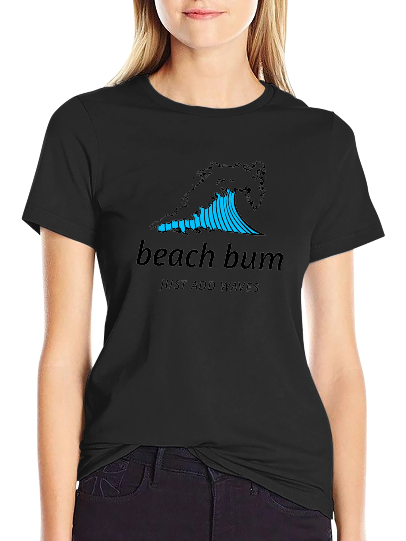 Beach Bum Wave Graphic Black T-Shirt