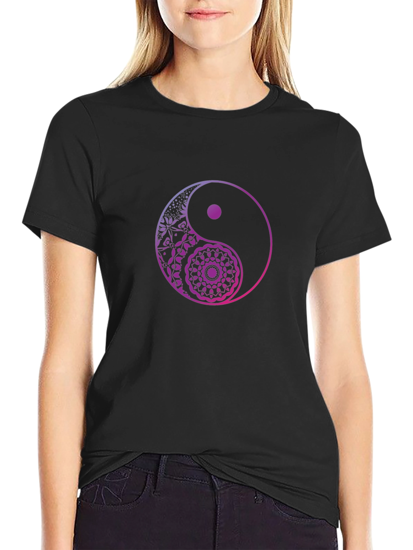 Yin Yang Mandala Graphic Tee - Black