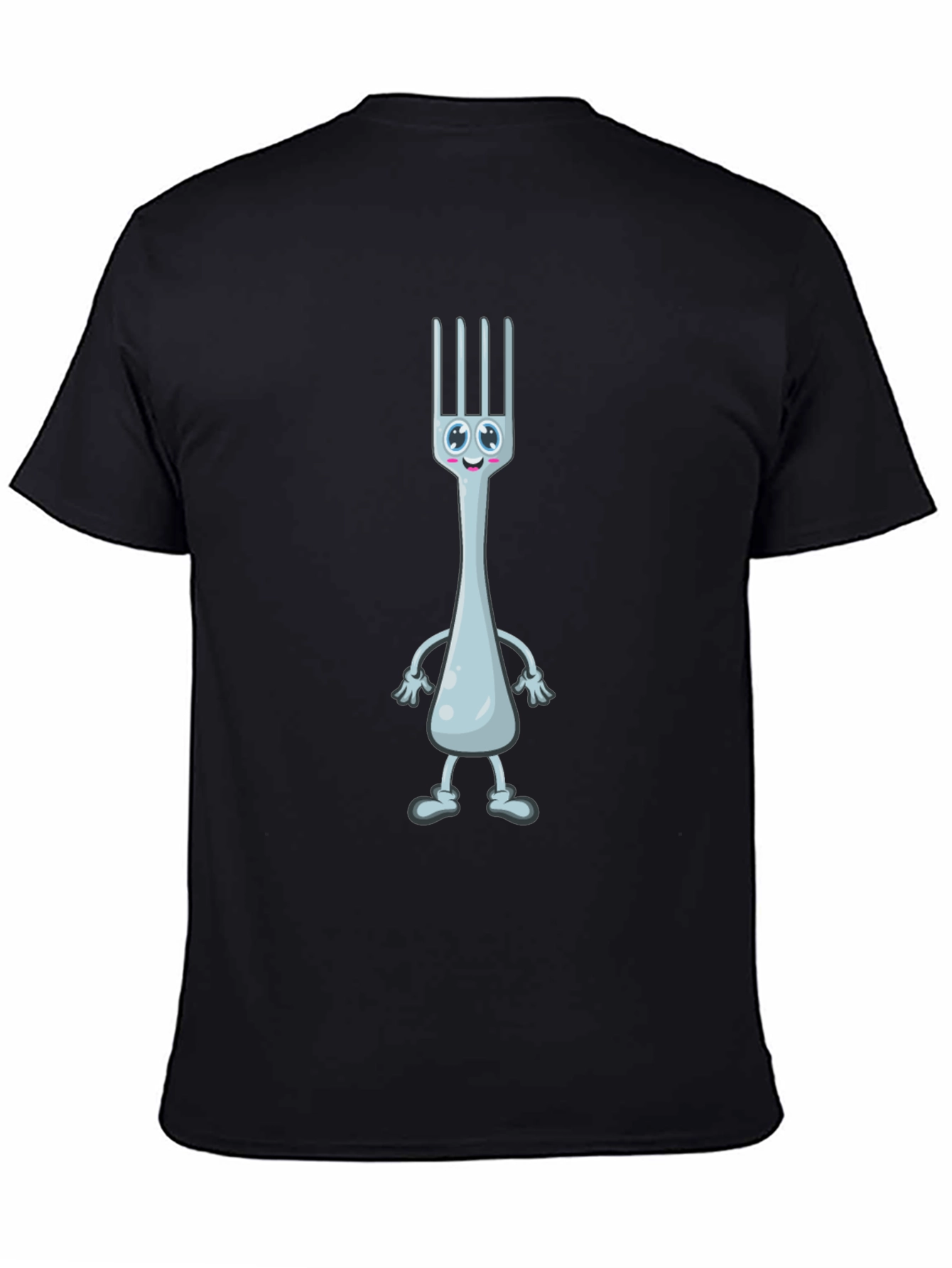Funny Fork Cartoon Black T-Shirt