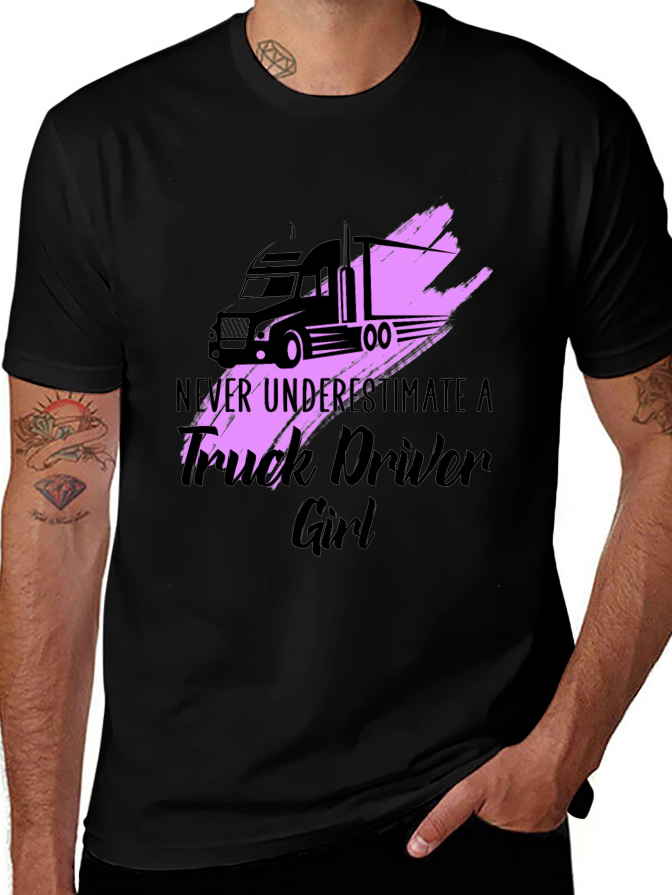 Truck Driver Girl Graphic Tee - Black