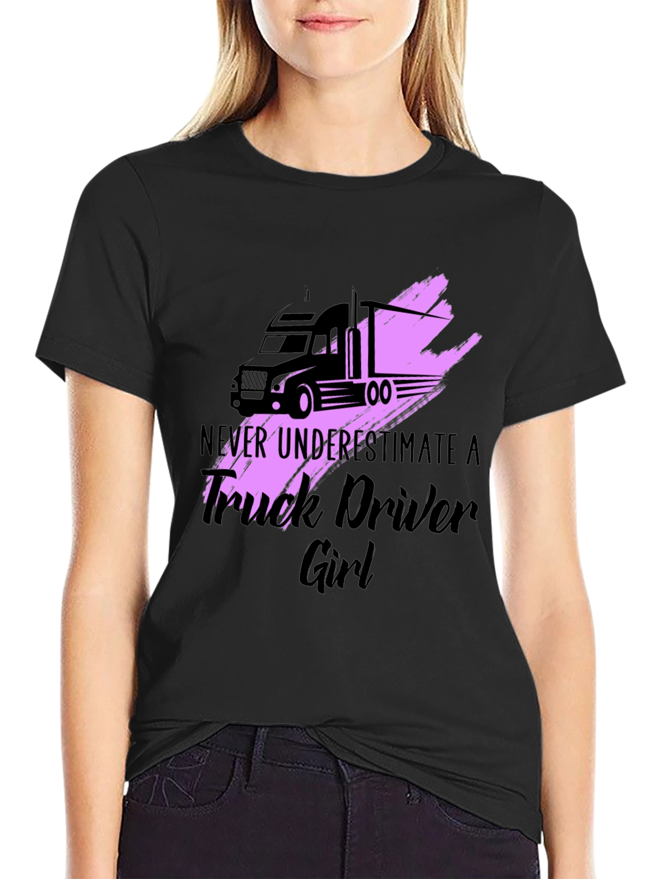 Truck Driver Girl Graphic Tee - Black