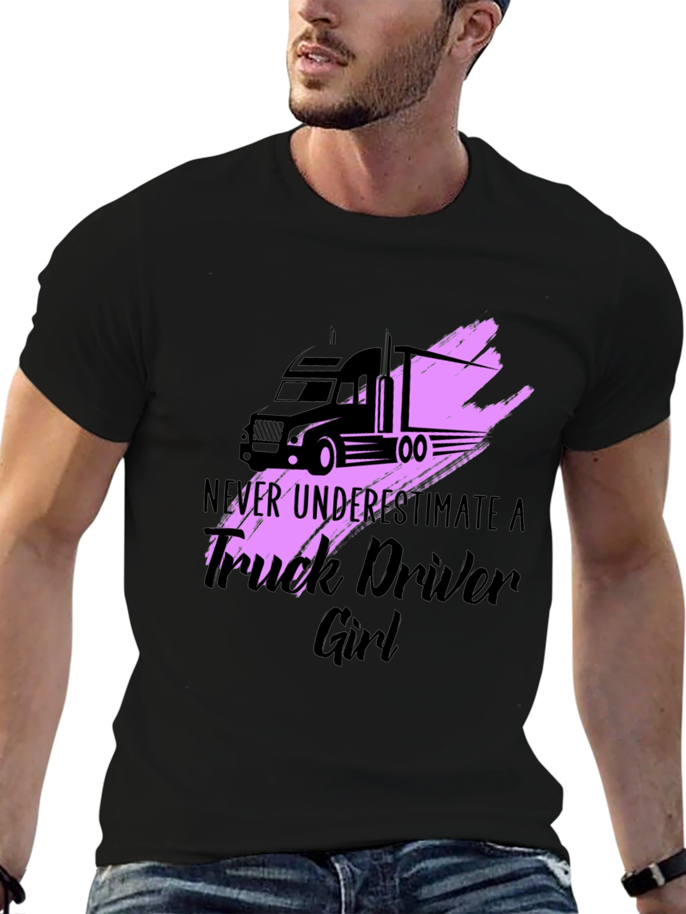 Truck Driver Girl Graphic Tee - Black