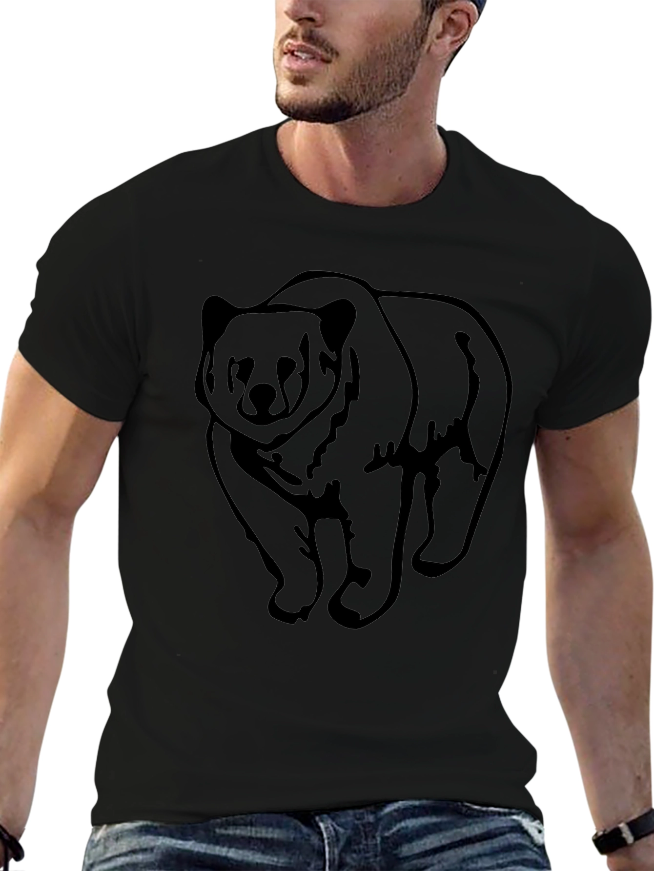 Bear Graphic Tee - Mens Black Crewneck Shirt