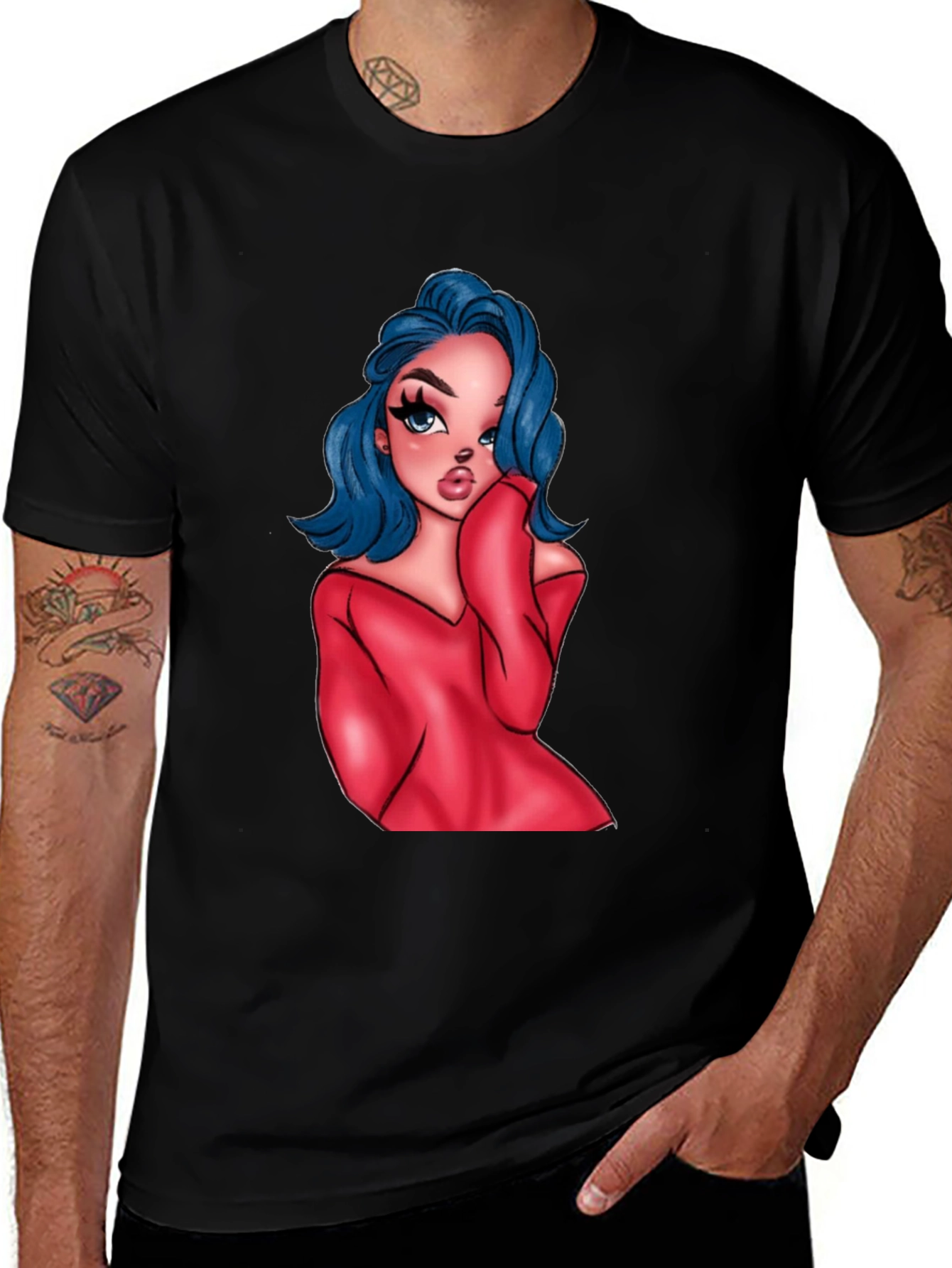 Cartoon Girl Graphic Black T-Shirt