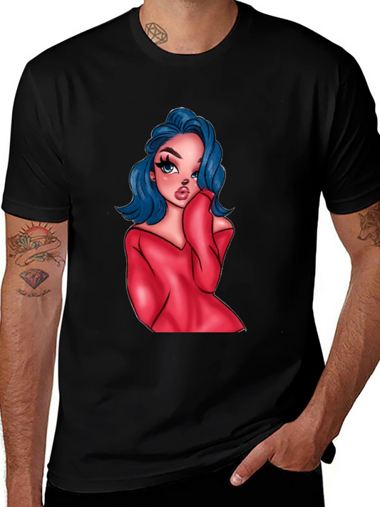 Cartoon Girl Graphic Black T-Shirt