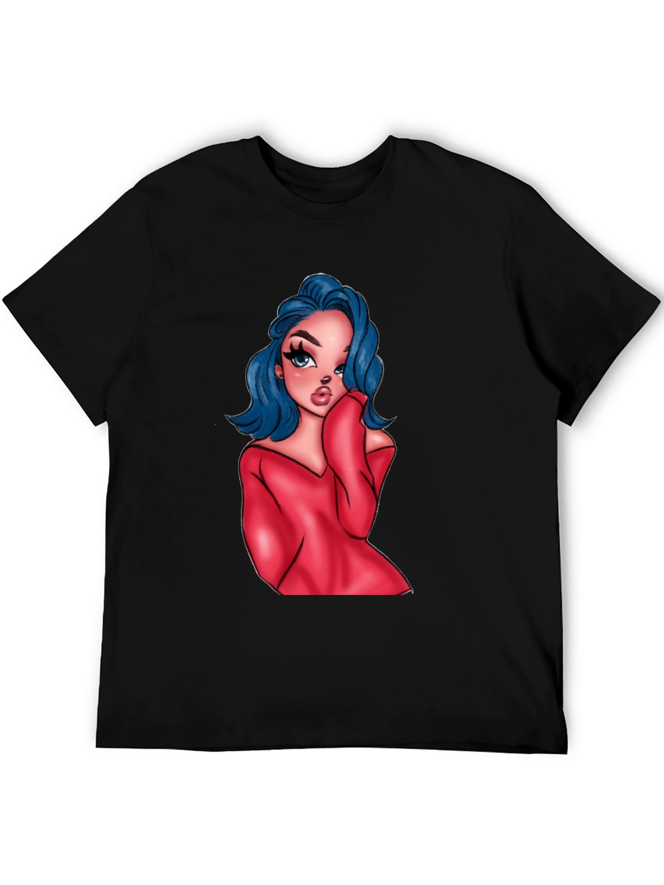 Cartoon Girl Graphic Black T-Shirt
