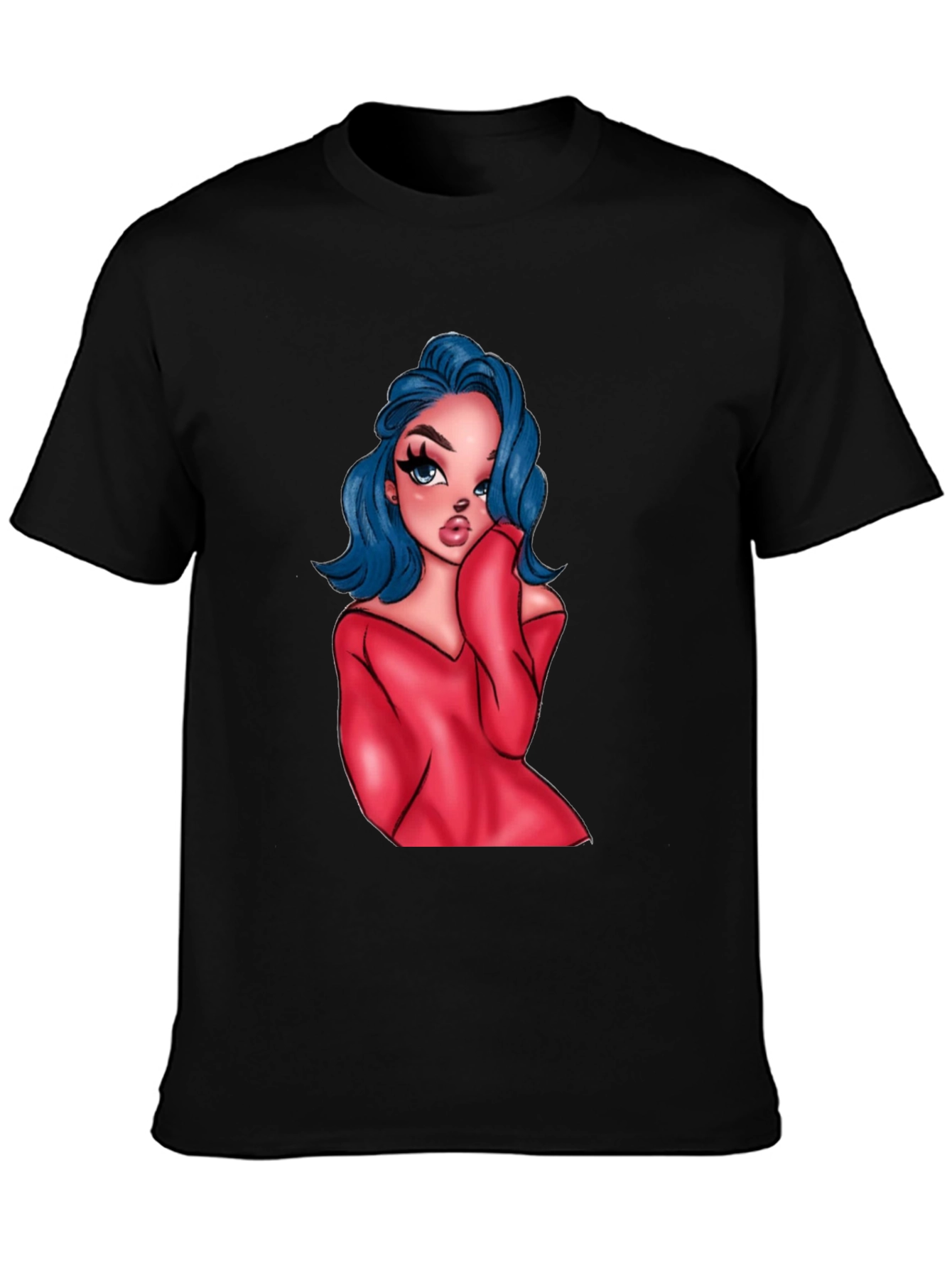 Cartoon Girl Graphic Black T-Shirt
