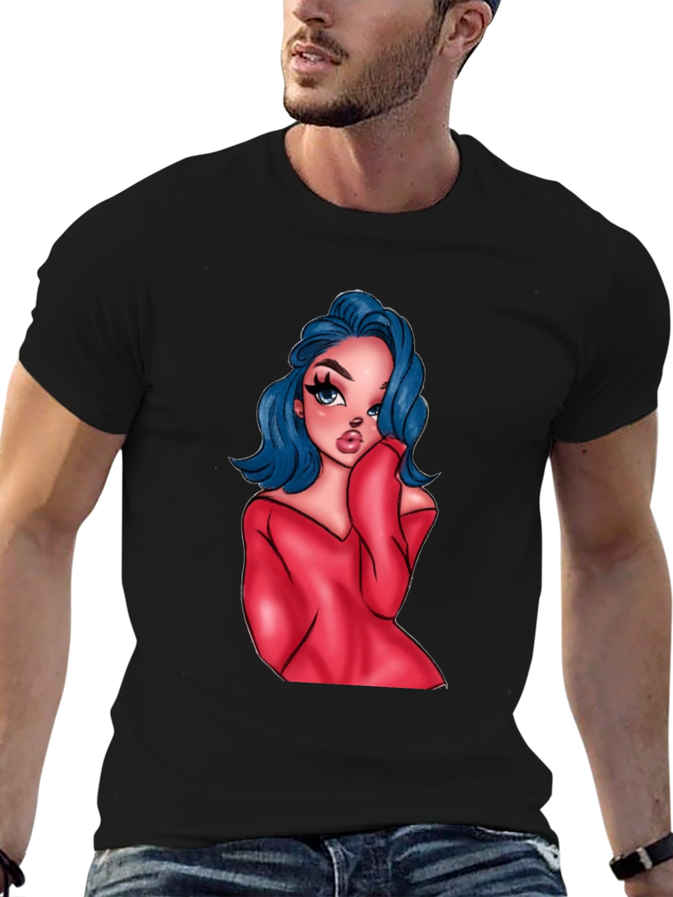 Cartoon Girl Graphic Black T-Shirt
