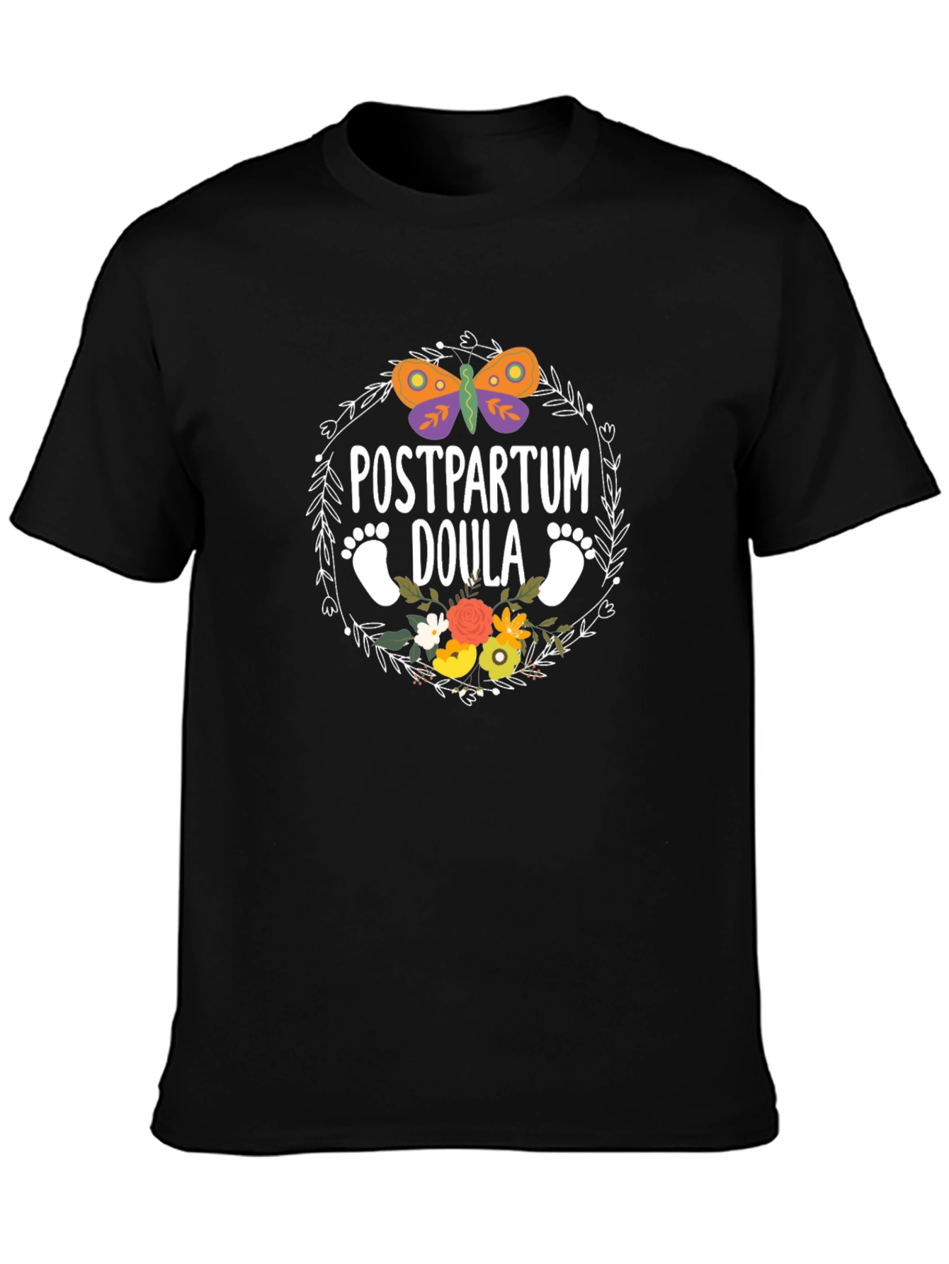 Postpartum Doula T-Shirt - Butterfly & Floral Design