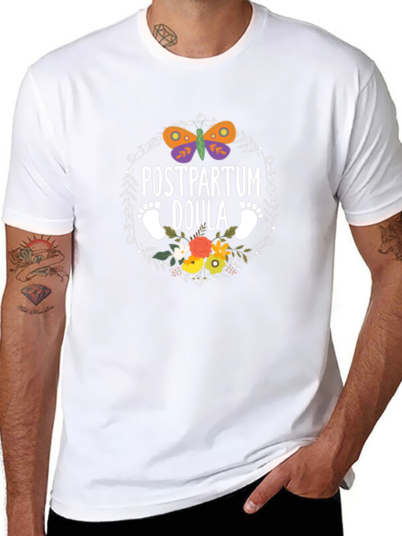 Postpartum Doula T-Shirt - Butterfly & Floral Design