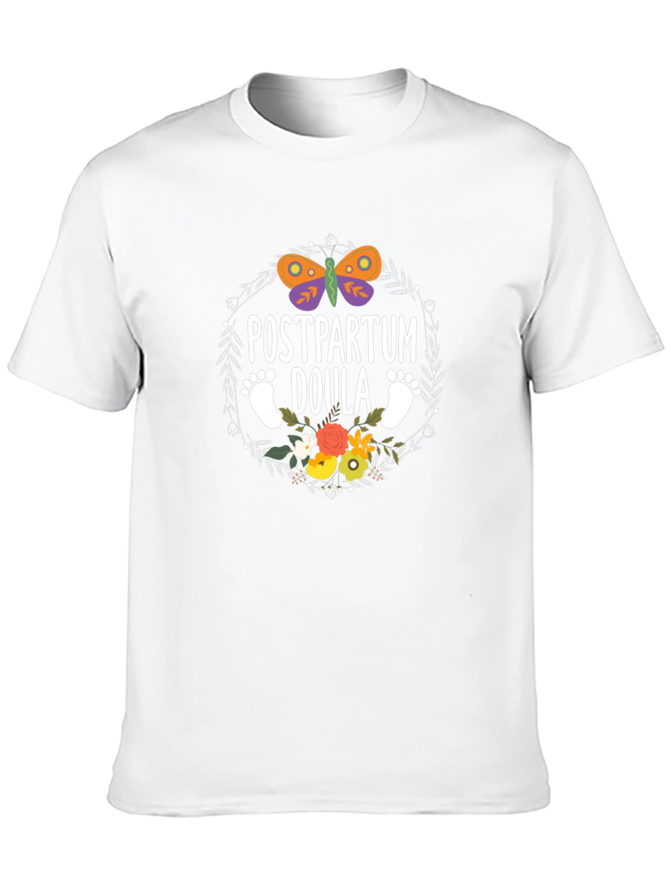 Postpartum Doula T-Shirt - Butterfly & Floral Design