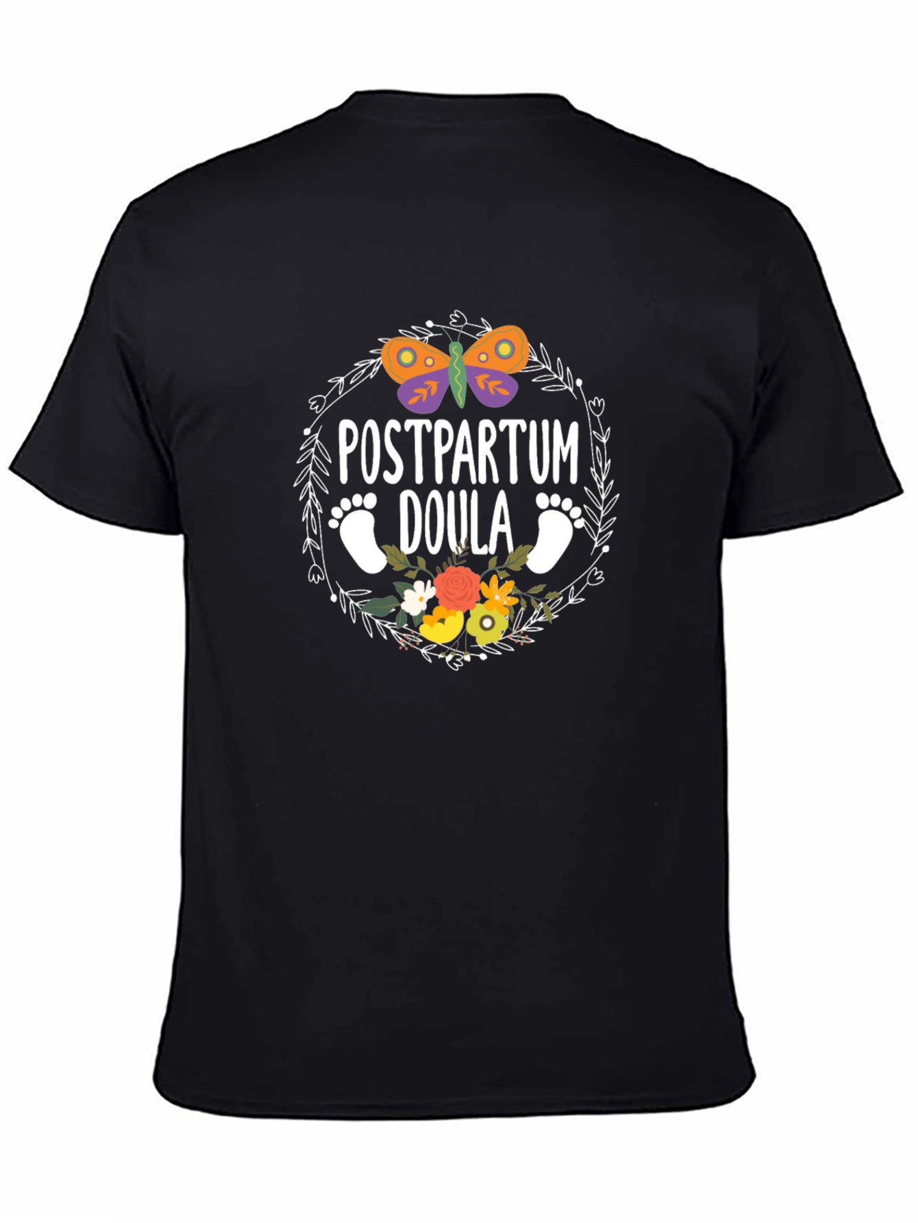 Postpartum Doula T-Shirt - Butterfly & Floral Design