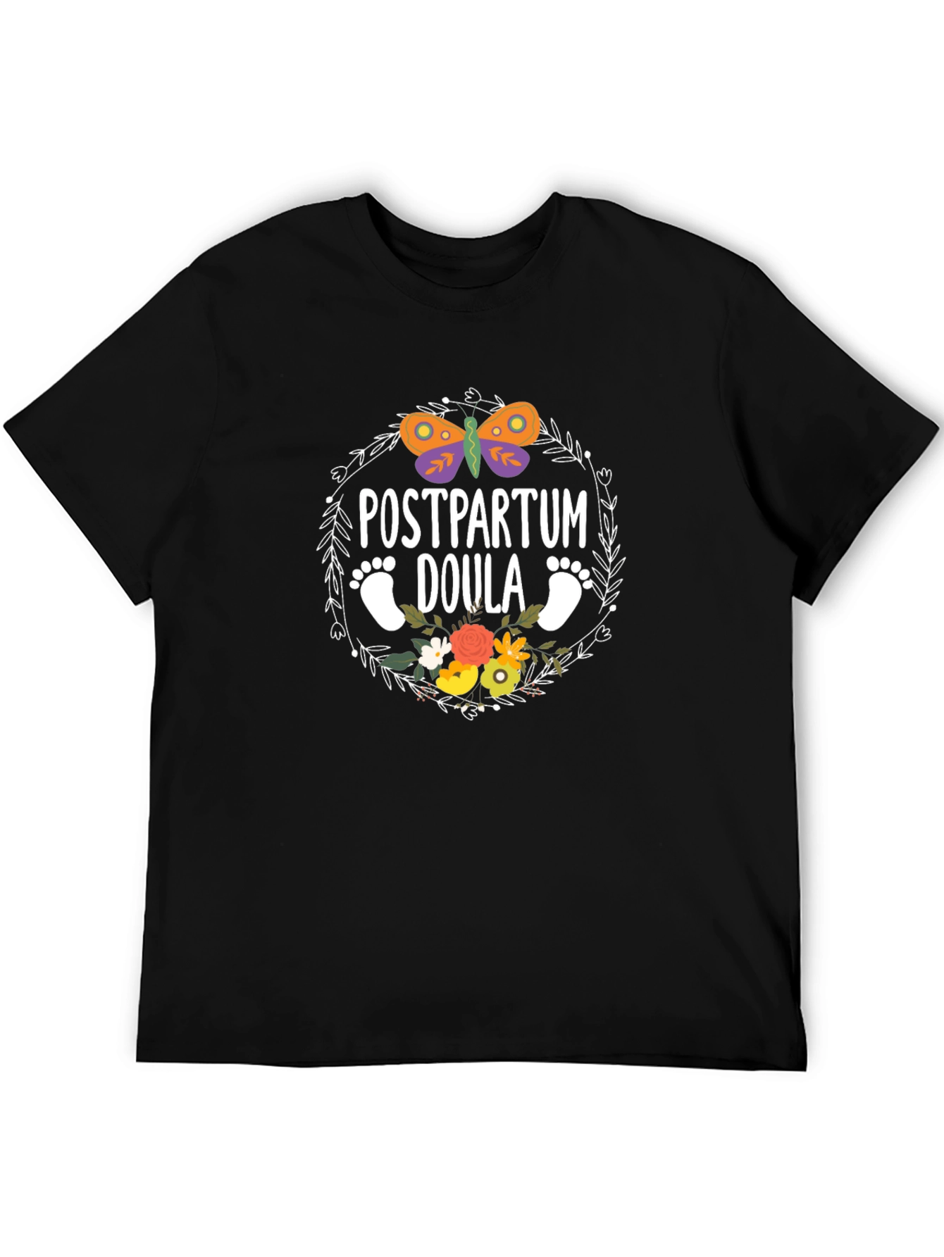 Postpartum Doula T-Shirt - Butterfly & Floral Design