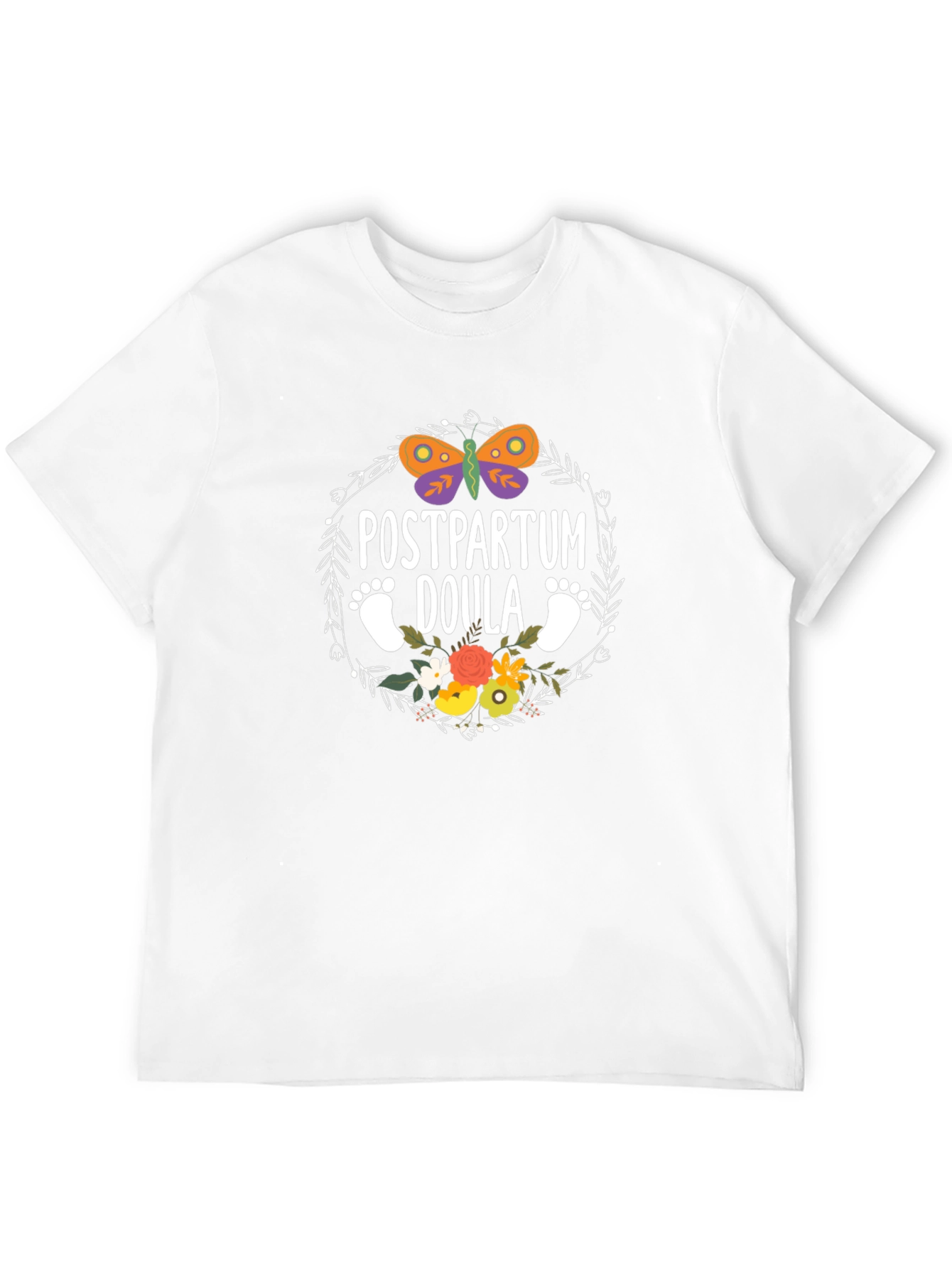 Postpartum Doula T-Shirt - Butterfly & Floral Design