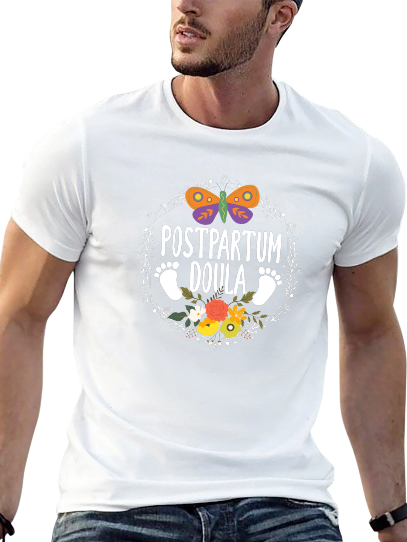 Postpartum Doula T-Shirt - Butterfly & Floral Design