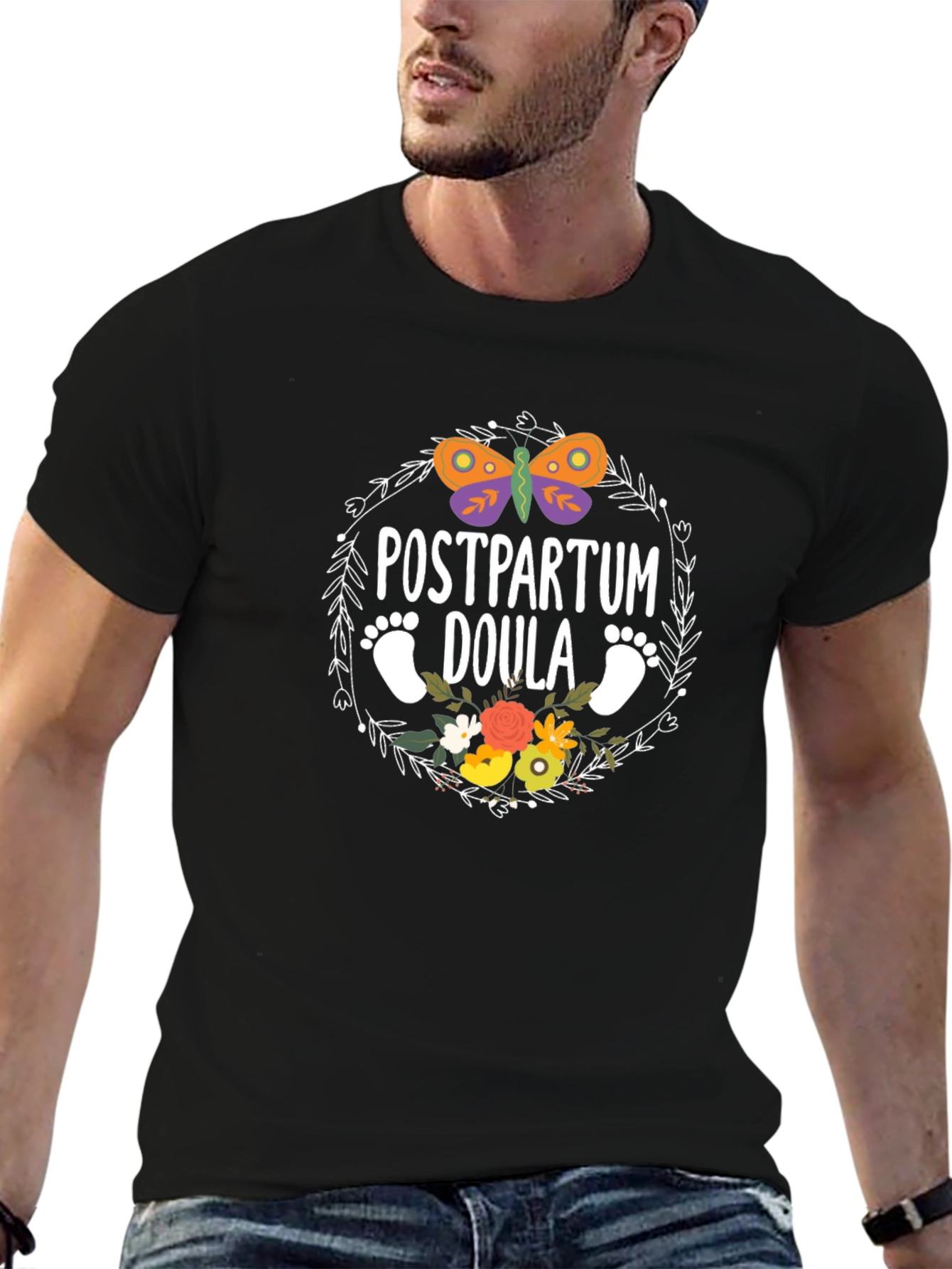 Postpartum Doula T-Shirt - Butterfly & Floral Design