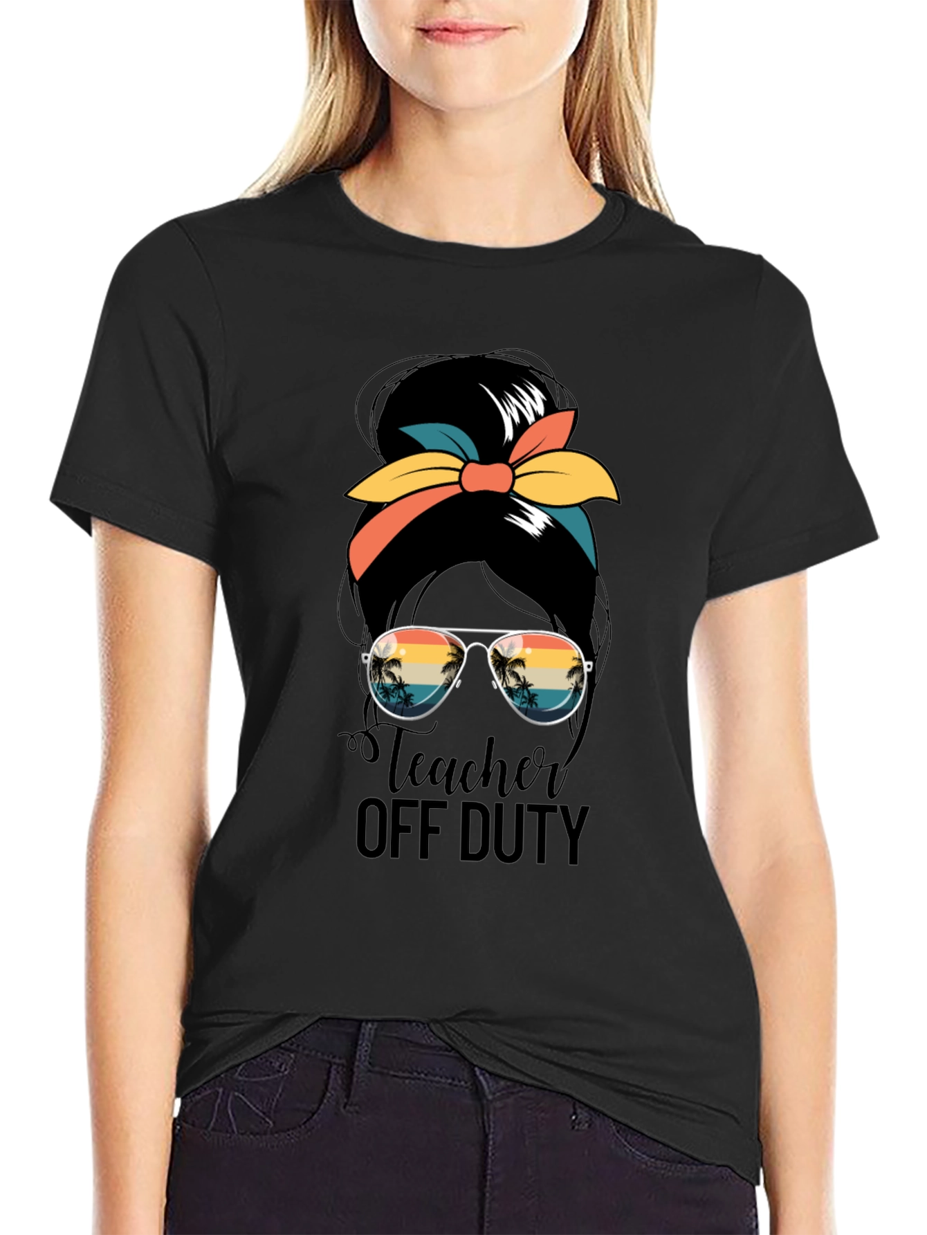 Teacher Off Duty Messy Bun Graphic Tee