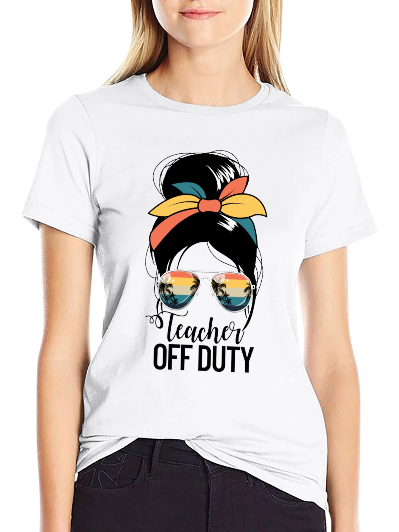 Teacher Off Duty Messy Bun Graphic Tee