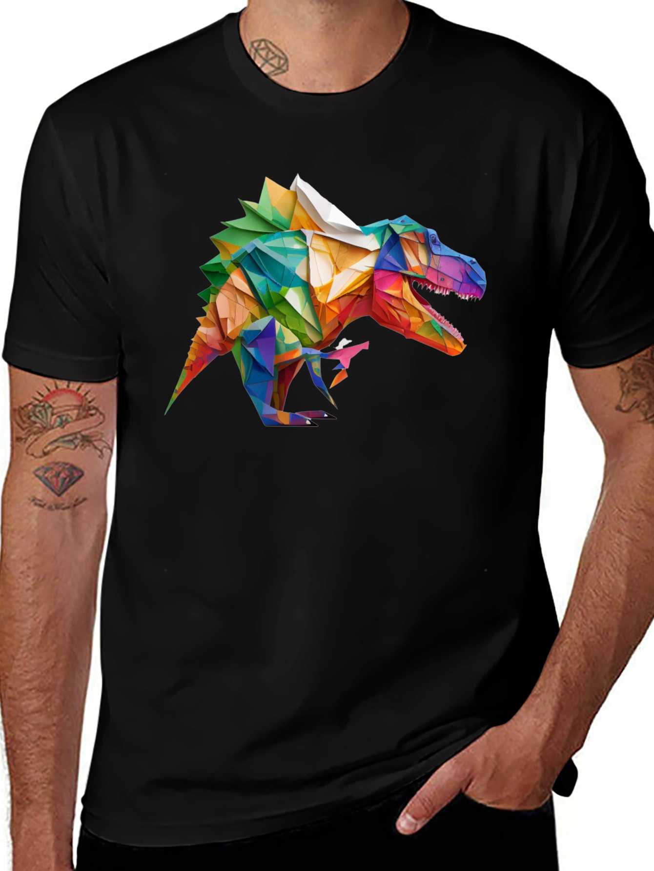 Geometric Dinosaur Graphic T-Shirt - Black