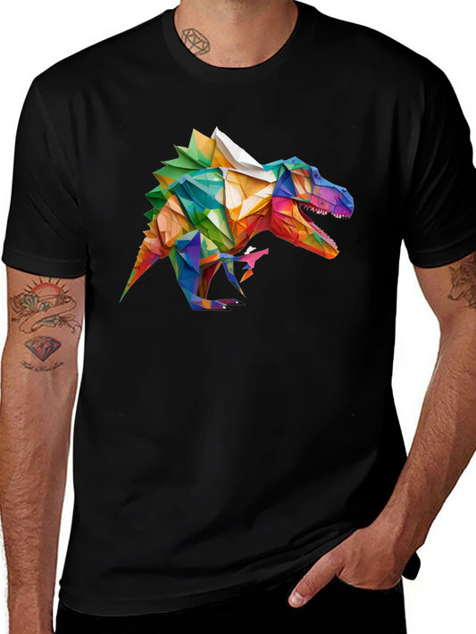 Geometric Dinosaur Graphic T-Shirt - Black