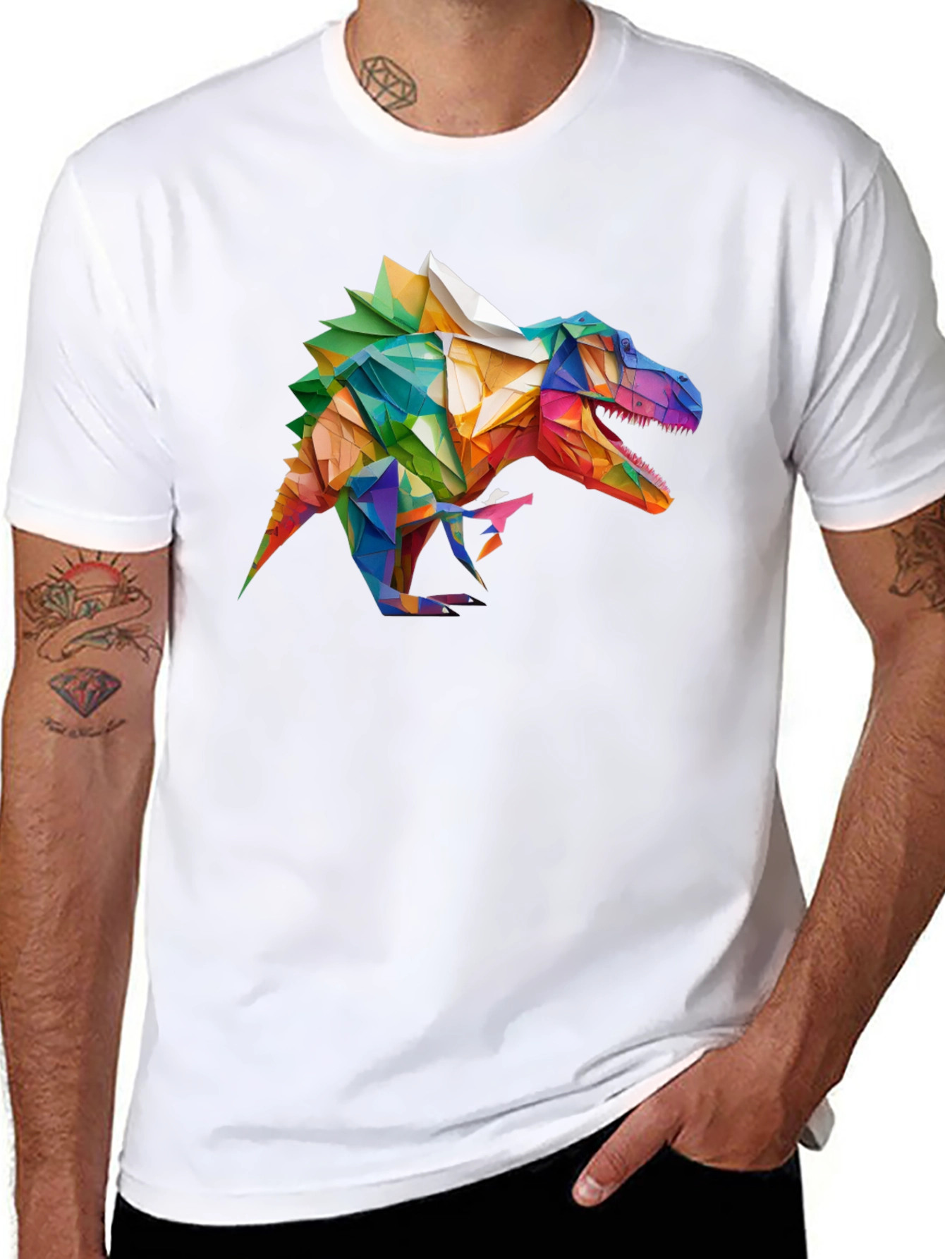 Geometric Dinosaur Graphic T-Shirt - Black