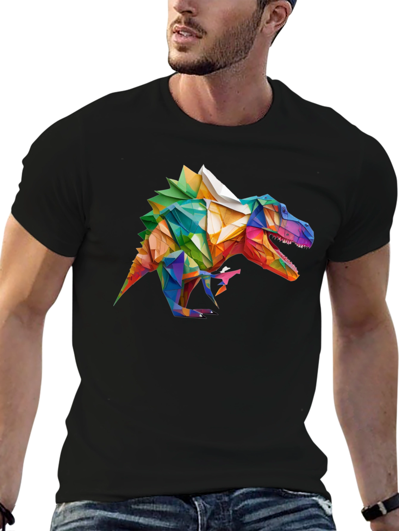 Geometric Dinosaur Graphic T-Shirt - Black